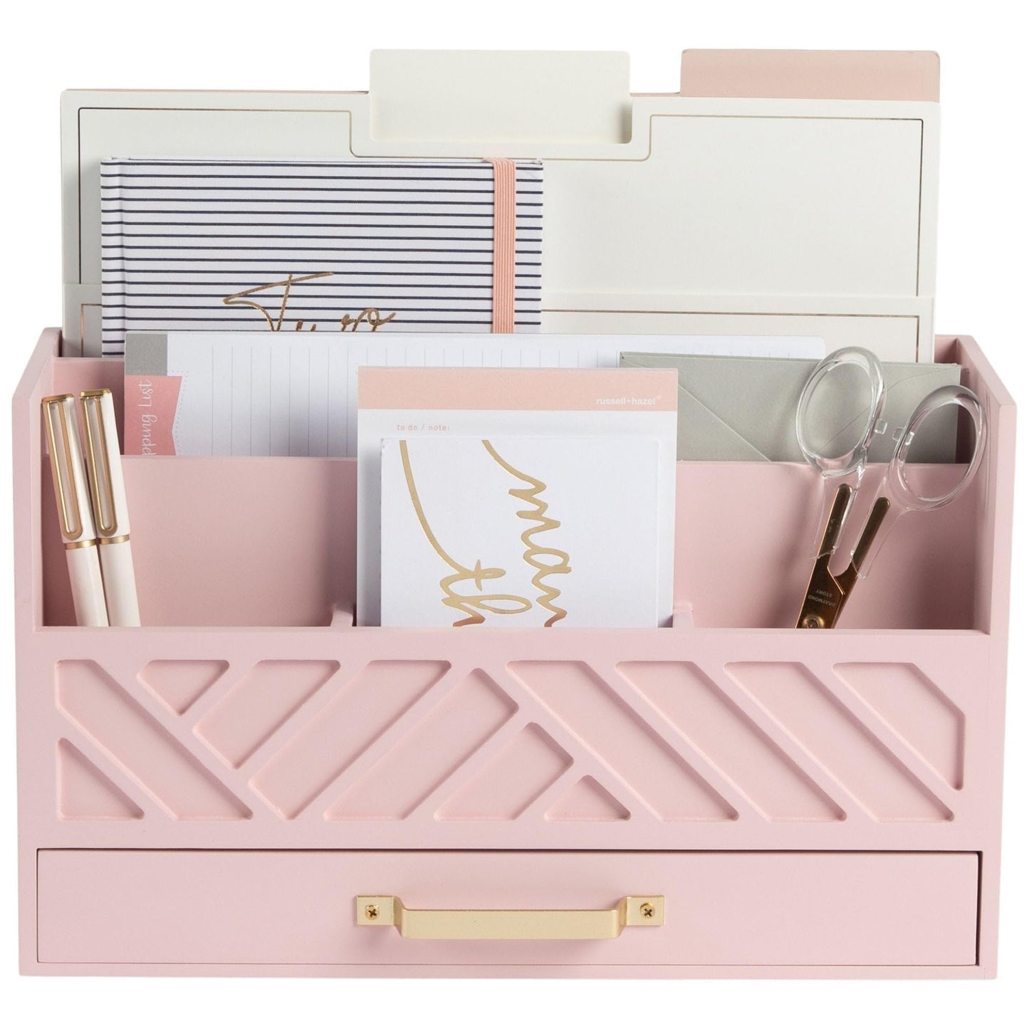 BLU MONACO | Pink Desk Organizers Wooden Mail Organizer with Drawer | Mail Sorter Organizer Countertop Gold Handle | Desk Organizers and Accessories