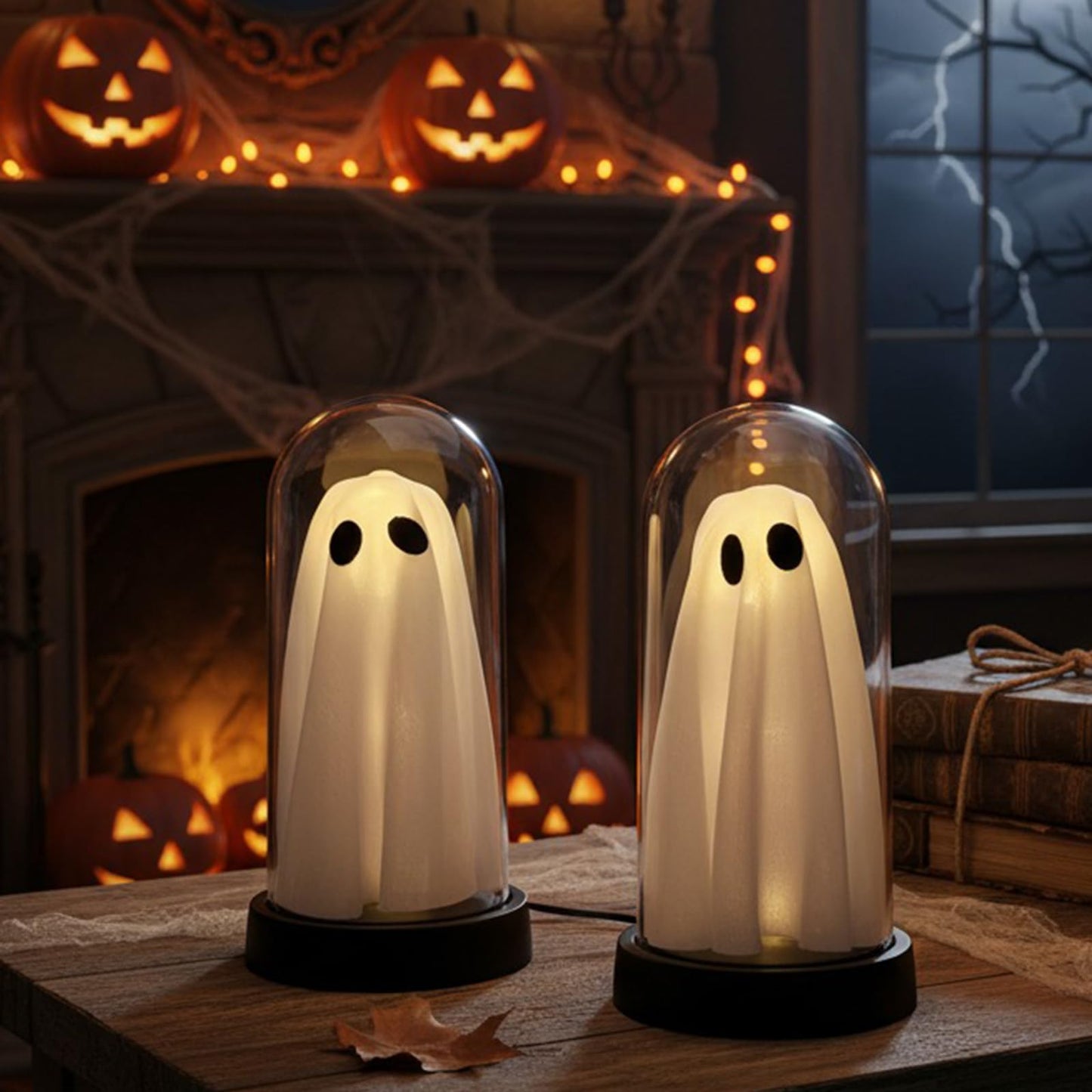 Jabcmier Halloween Decorations Indoor - 2 Pack Light Up Ghost Decor, Glowing Cute Ghost for Home, Tabletop, Mantel, Kitchen Party - Halloween Decor
