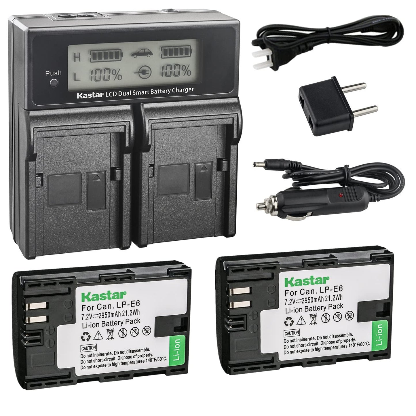 Kastar LCD Dual Smart Fast Charger & 2 x Battery for Canon LP-E6 LPE6 and Canon 70D, 5D Mark II and III, 80D, 7D Mark II, 60D, 6D, 7D DSLR Cameras