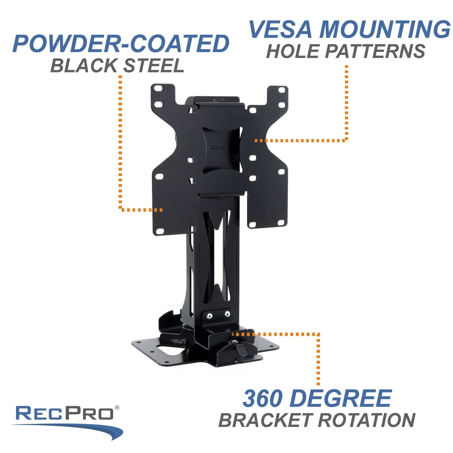 RecPro RV Rotating Countertop Mount TV Bracket | 360 Degree Rotation Swivel Universal TV Stand | VESA Mounting