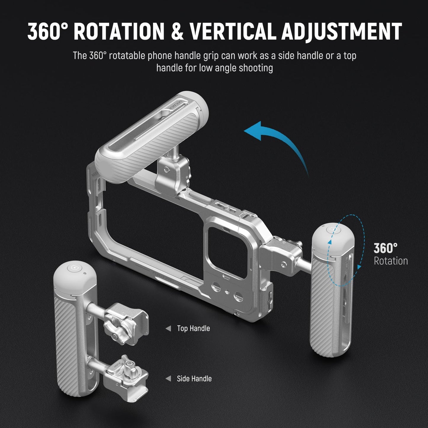 NEEWER Quick Release Side Handle with Detachable Bluetooth Shutter, Anti Off Cold Shoe, 360° Rotation, Compatible with iPhone 16 Pro 16 Pro Max S25