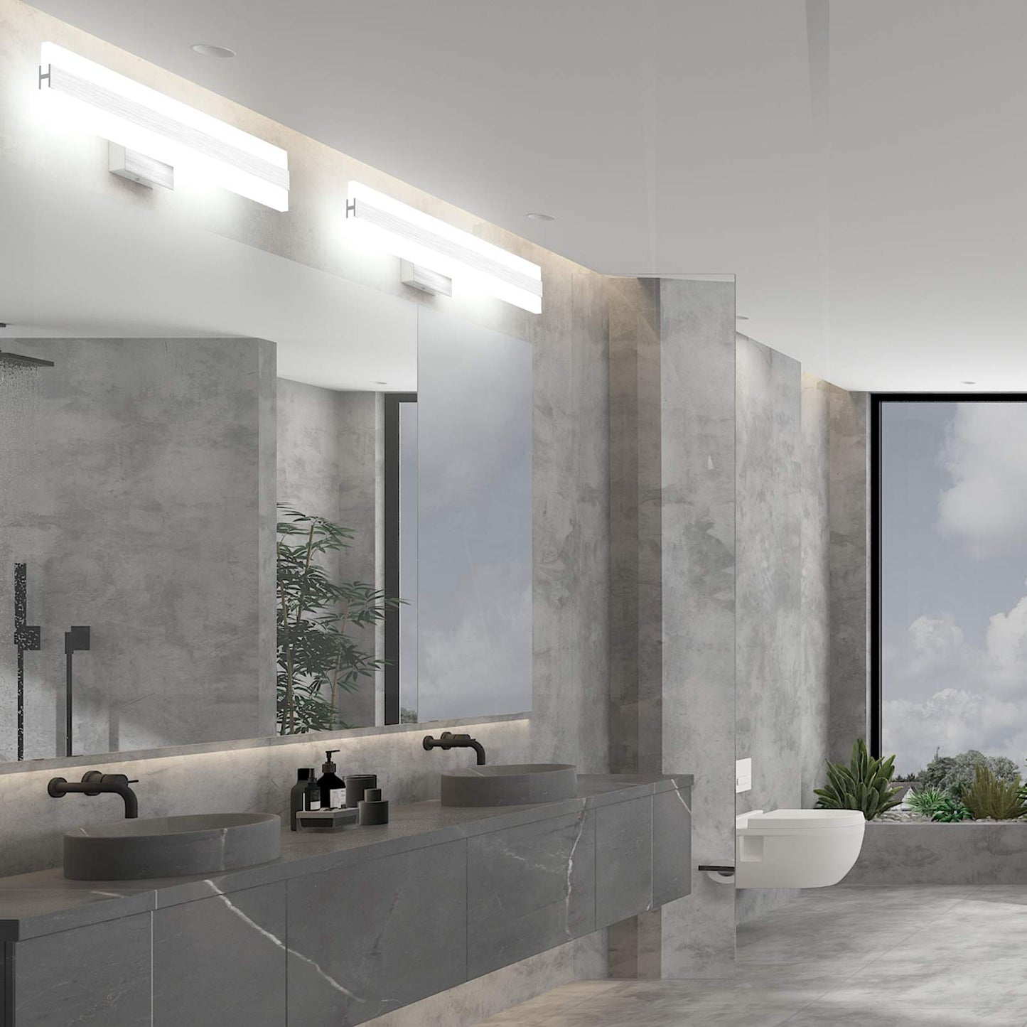 Aipsun 23.6in/24W Brushed Silver Aluminum Modern LED Vanity Light Frosted White Acrylic LED Bathroom Vanity Light Fixtures Up and Down Wall