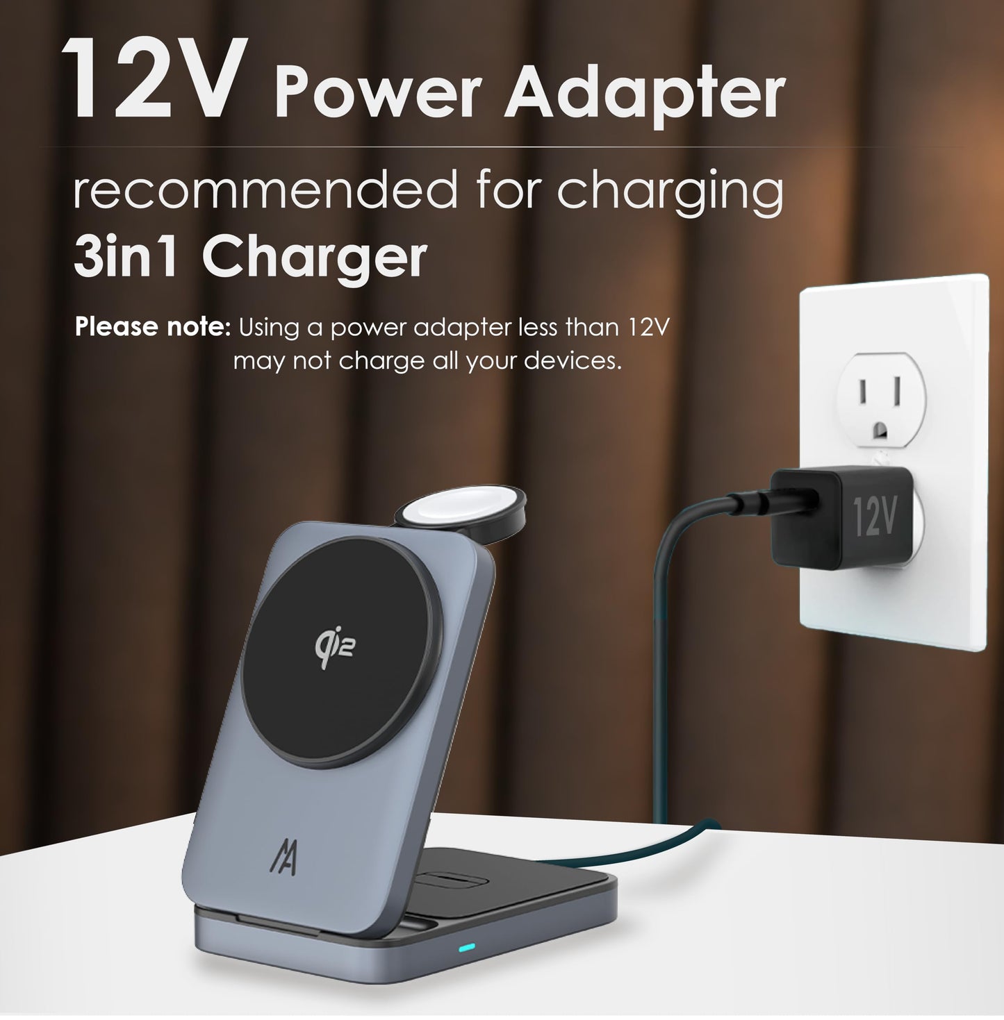 3 in 1 Charging Station, Magsafe Qi2 Wireless Charger Stand, Foldable Wireless Charging Station Compatible with Your Apple iPhone 16/15/14/13/12