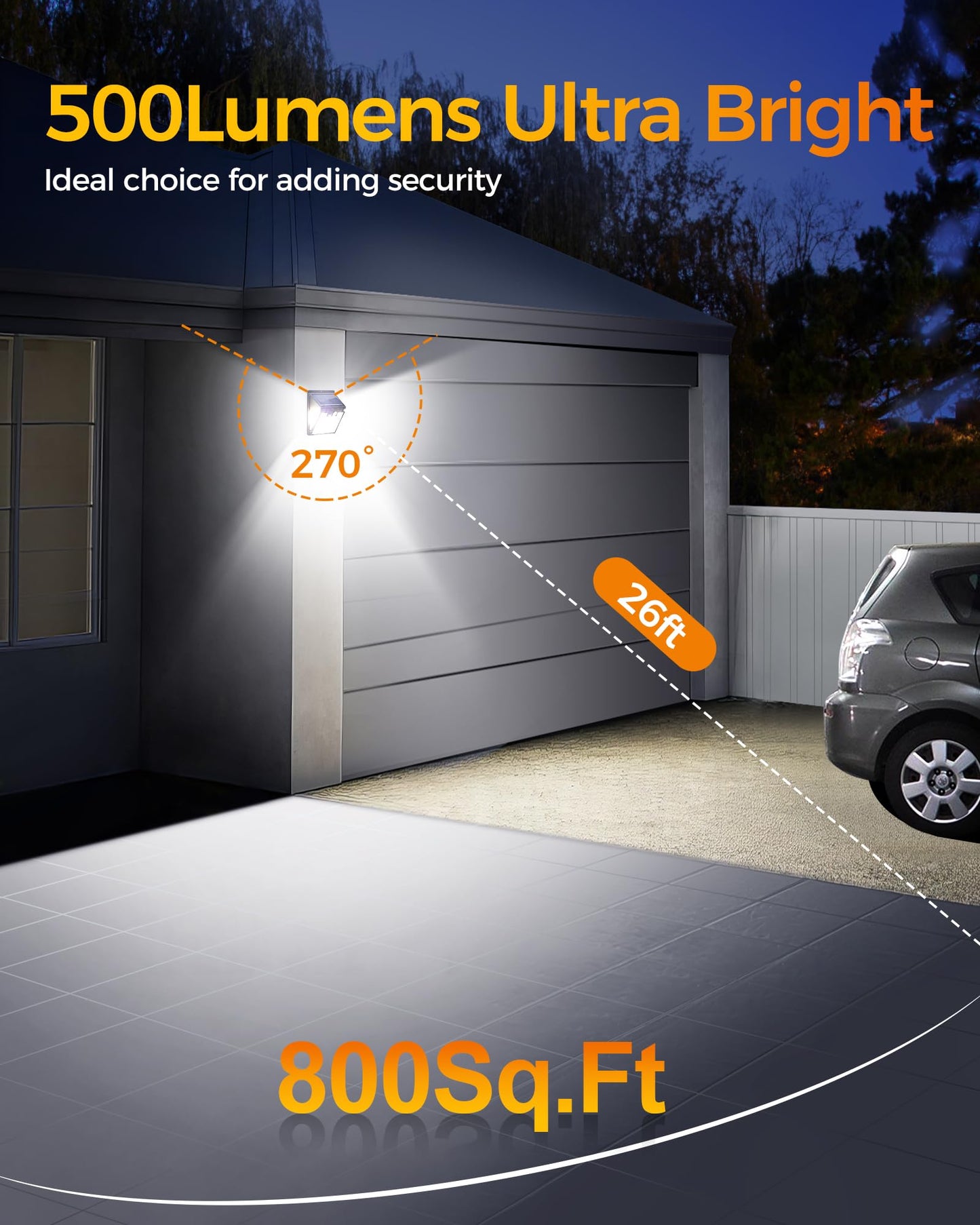 LIFENGSOLER 160LEDs Solar Motion Lights Outdoor,3-Sides Solar Wall Lights Outdoor, 270° Wide Angle, 3 Lighting Modes Security Light for Front Door