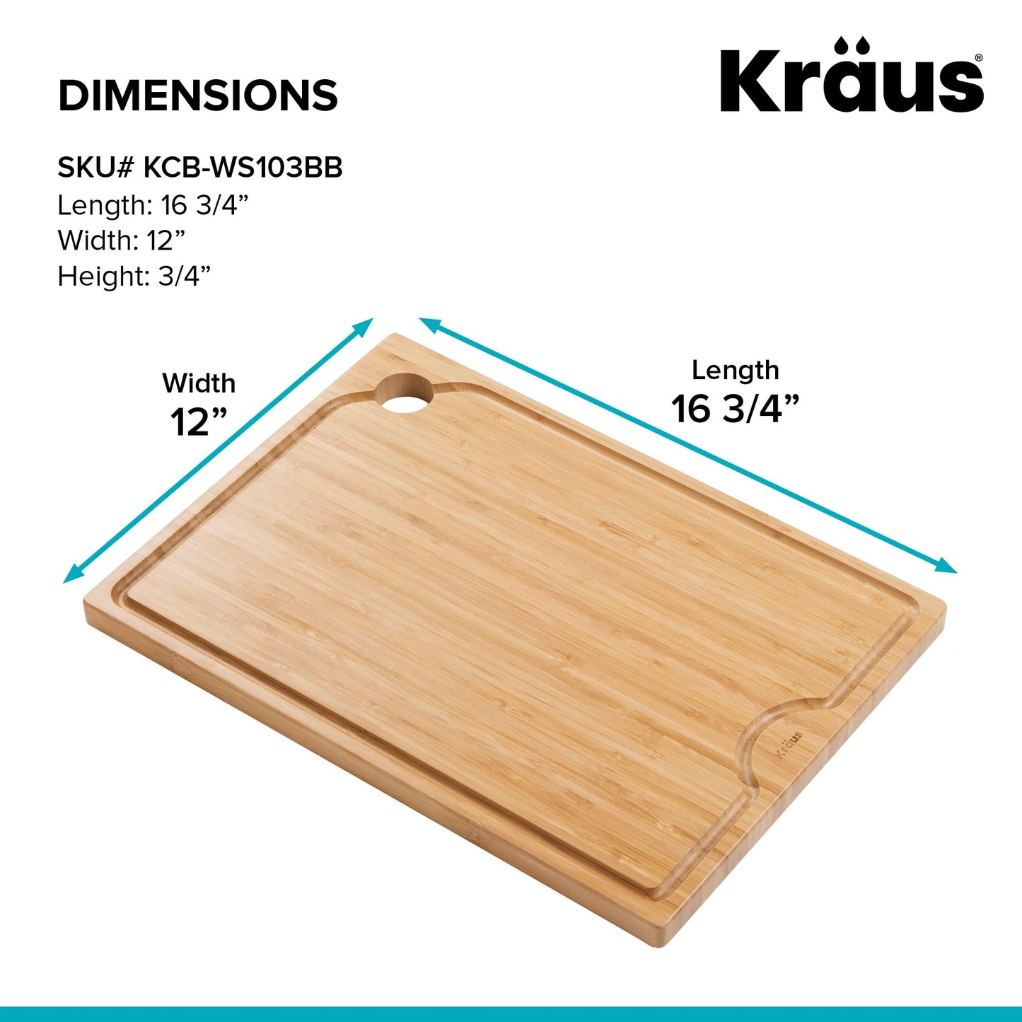 Kraus Kore Solid Bamboo Cutting Board for Workstation Kitchen Sink (16 3/4 in. x 12 in.), KCB-WS103BB