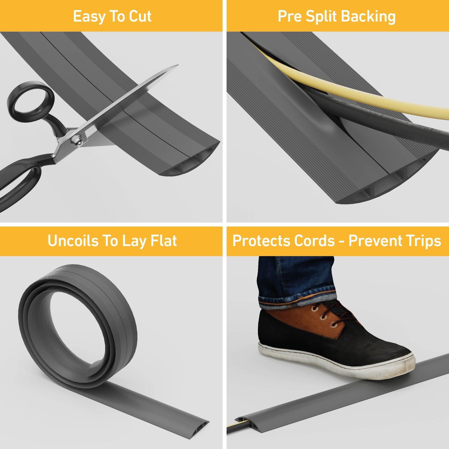 D-Line 30ft Floor Cord Cover, Floor Cable Protector, Extension Cord Cover, Protect Wires & Prevent Cable Trips, Cable Management Solution - Cord