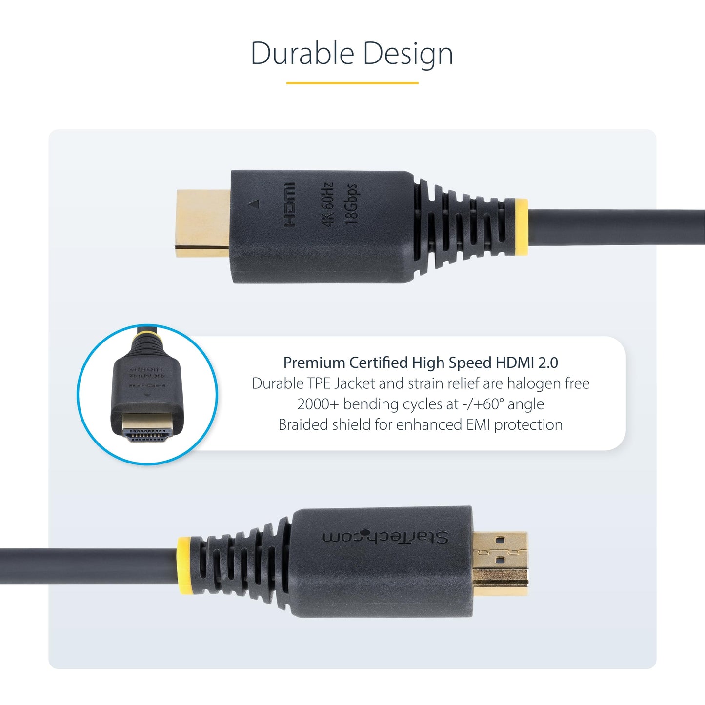 StarTech.com 2m (6.6ft) Premium Certified High Speed HDMI Cable, 4K 60Hz/1440p 144Hz, 18Gbps, UHD HDMI 2.0 Cord, TPE Jacket