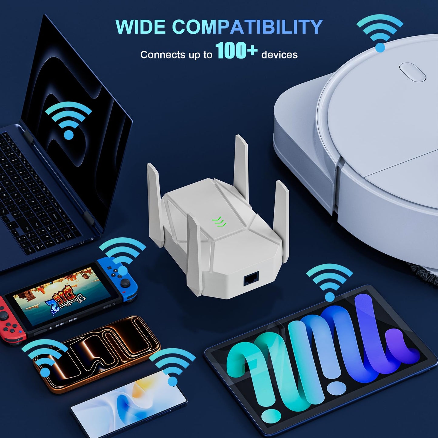 2026 AX1800 WiFi 6 Extender Signal Booster - Dual Band 2.4G/600Mbps & 5.8G/1200Mbps, WiFi Extender with Gigabit Port, 802.11AX Tech, 15999 Sq.Ft Long