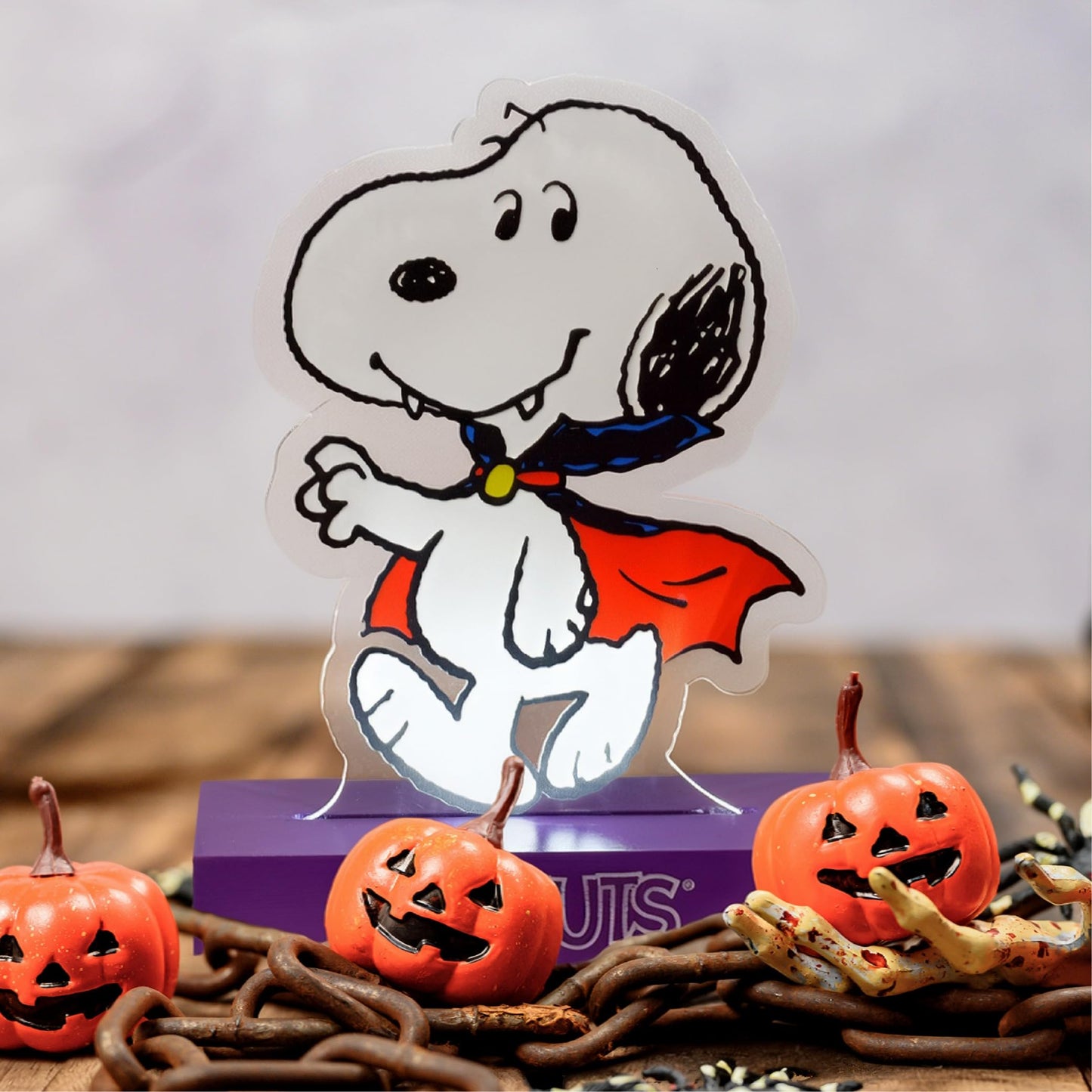 Mark Feldstein, Peanuts Dracula Snoopy LED Illuminated Halloween Tabletop Light Figurine, 6 Inch