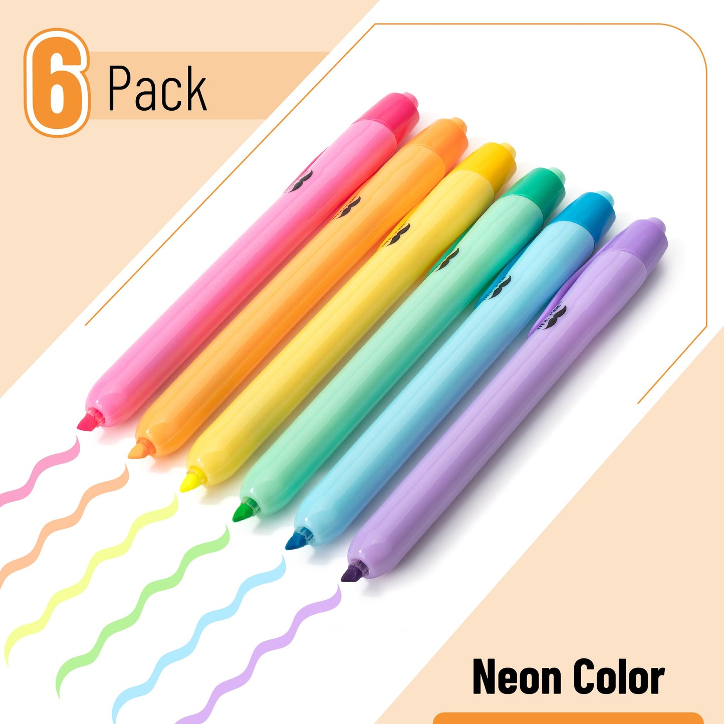 Mr. Pen- Retractable Highlighters, 6 Pack, Bright Colors