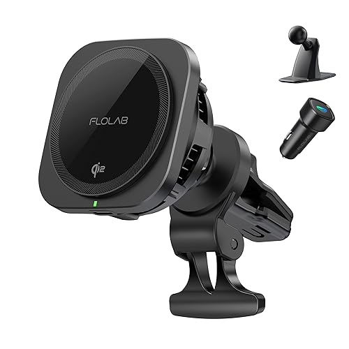 FLOLAB Qi2 15W Wireless Car Charger for iPhone 16/15/14/13/12 Qi2 Car Charger, Magnetic Vent Mount/Dashboard Mount Car Phone Holder, Fast Charging