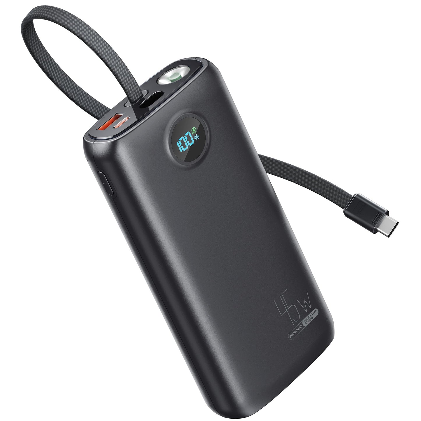 DIAMUAR Portable Charger 20000mAh 45W, Built in USB C Cable, 3W Flashlight