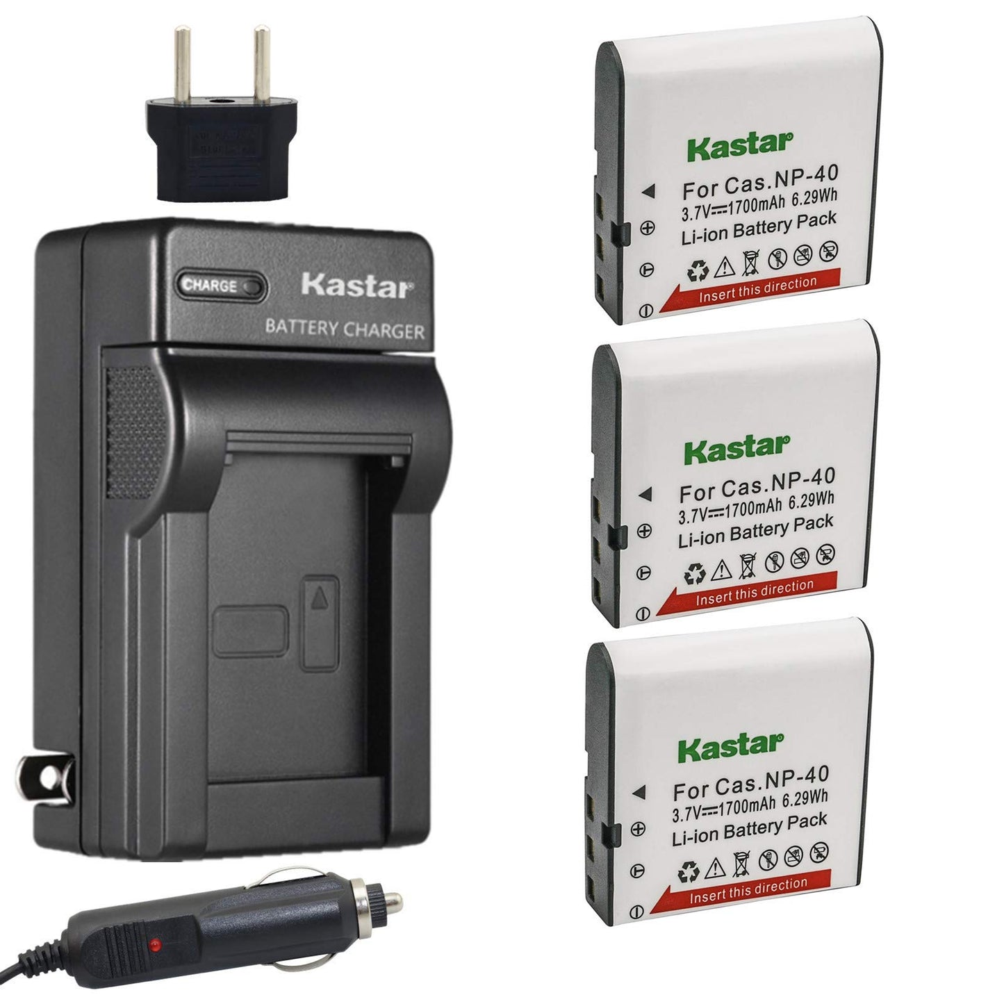 Kastar 3X Battery + Charger for Casio NP-40 LB-060 & Casio Exilim EX-Z1000 EX-Z1050 EX-Z1080 EX-Z1200 EX-Z700 EX-Z750 EX-Z850 EX-FC100 FC150 FC160S