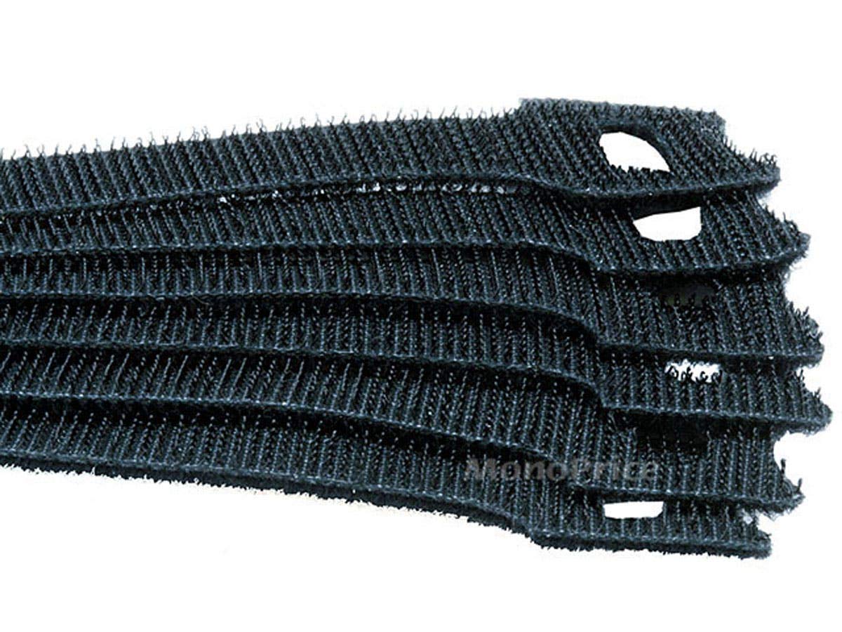 Monoprice Hook and Loop Fastening Cable Ties - 6 Inch, 50 Piece Bulk Pack, With Eye Hole For Hanging, Black