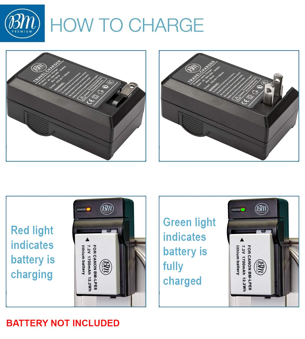 BM Premium LP-E8 Battery Charger for Canon Rebel T2i, T3i, T4i, T5i, EOS 600D, 550D, 650D, 700D, Kiss X5, X4, Kiss X6, LC-E8E