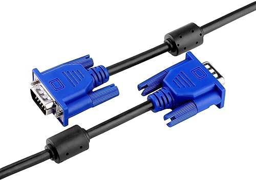 5FT Gold-Plated DB15 VGA Male to Male Cable - Blue, 24AWG, Dual Ferrite Cores - Supports 1080p/UXGA for Monitors, Projectors & HD Displays