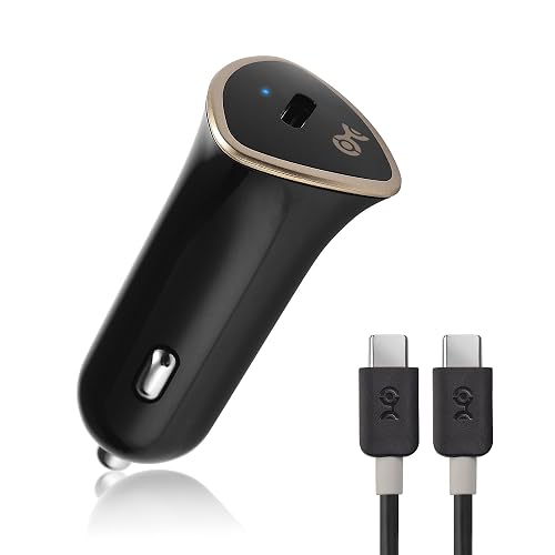 Cable Matters 15W / 3A USB-C Car Charger with a 3 ft USBC to USBC Cable (USB Type C Car Charger) in Black, Compatible with iPhone 16/15 Pro Max Plus