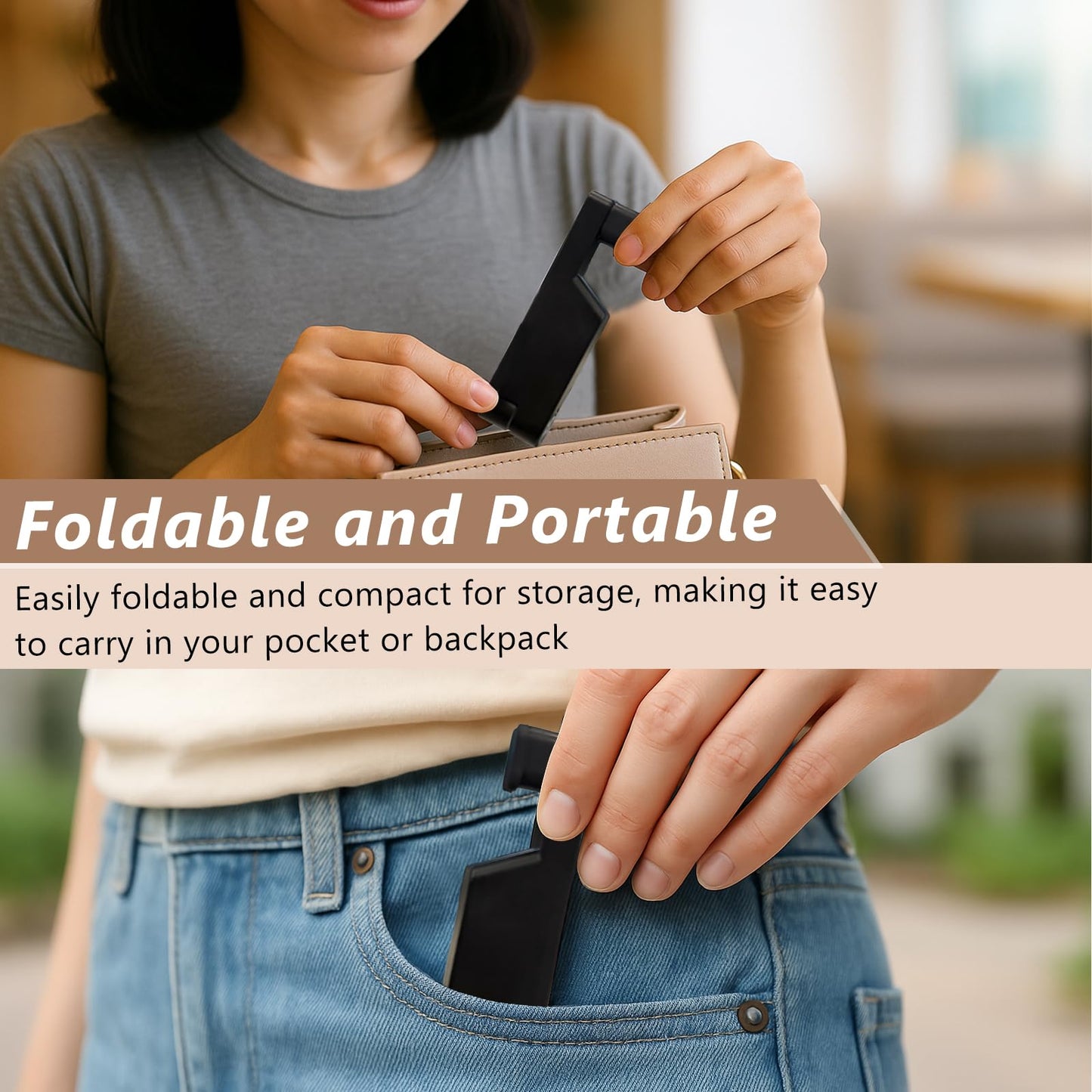 Attkryy Desktop Foldable Phone Stand - Portable Phone & Mini Tablet Holder, Adjustable Cradle for iPhone, for iPad mini, Smartphones and More