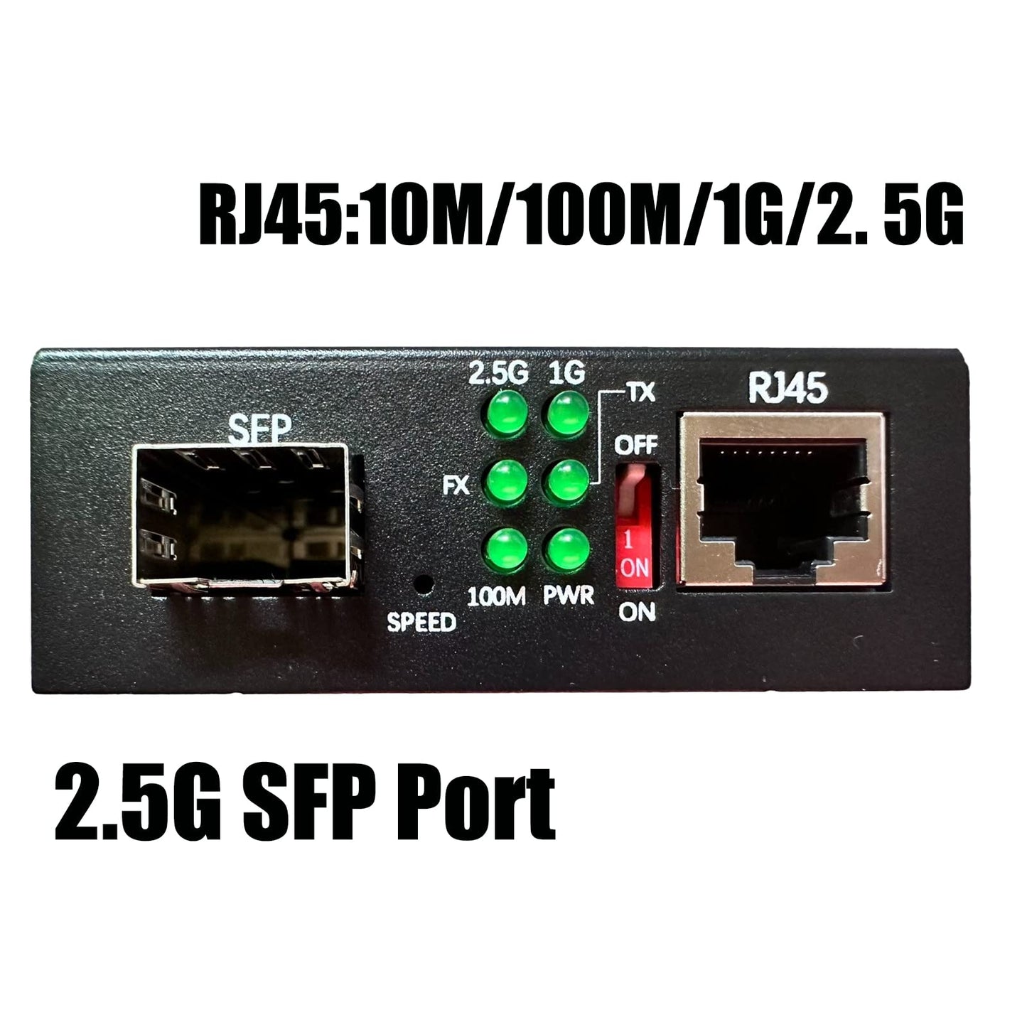iszo 2.5G SFP Port Transceiver Media Converter,20km SM,RJ45 100M/1000M/2.5G Adaptive,Full/Half Duplex,Inside TTL Port ,Also Work 2.5G/1G GPON SFP ONU