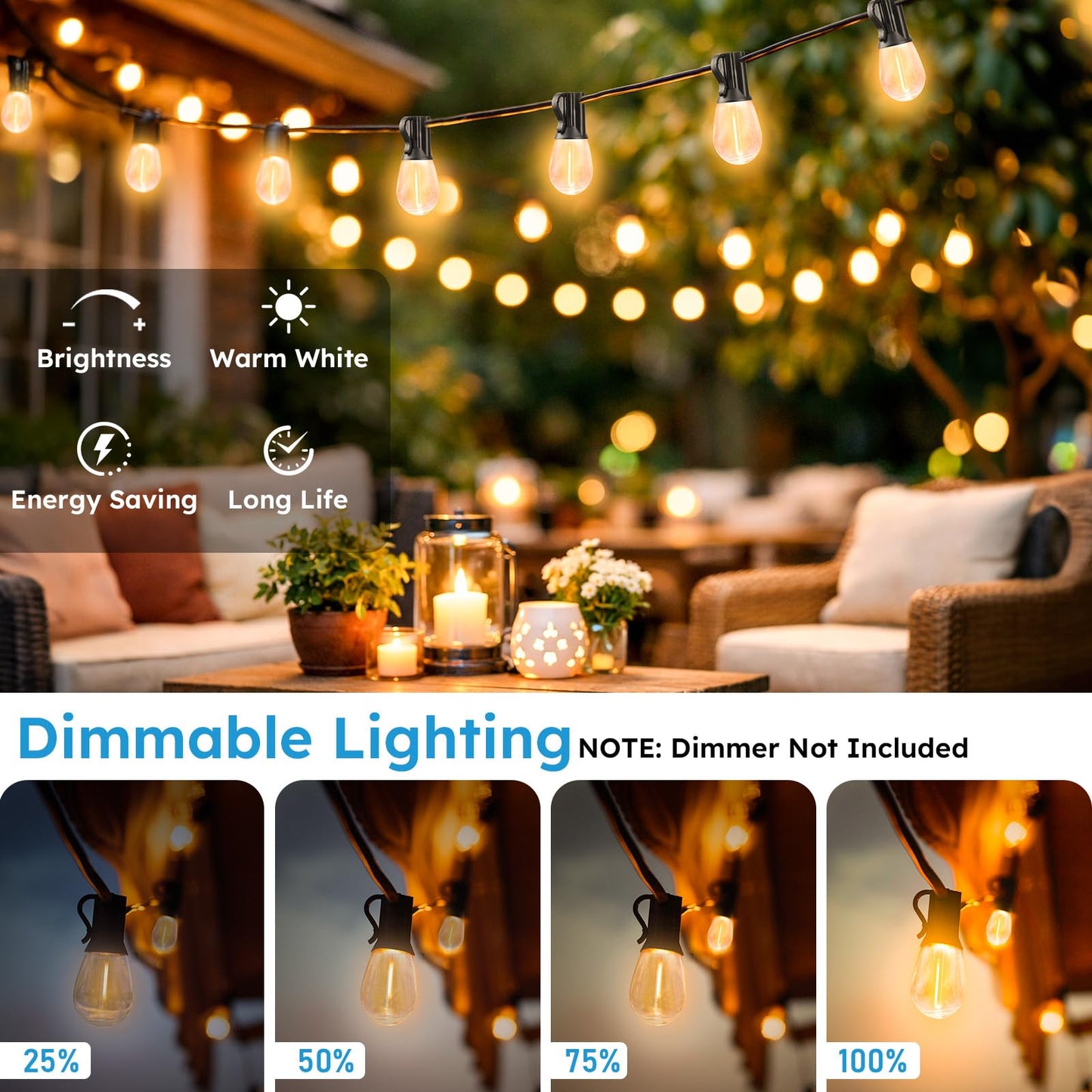 GvvooHome LED Outdoor String Lights, 200FT Waterproof Patio Lights with 62 Shatterproof S11 Plastic Bulbs, 2700K Warm White Edison Hanging Lights