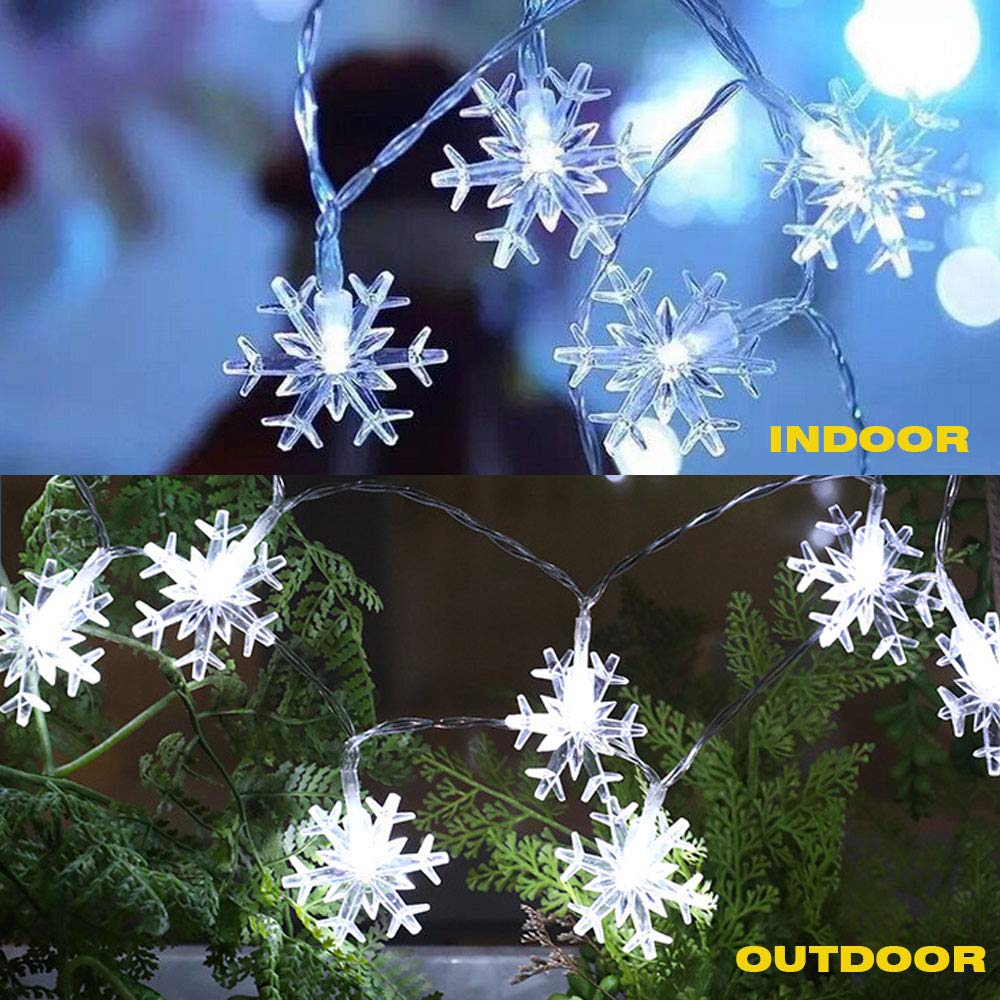 WesGen Christmas Lights?Snowflake String Lights Battery Operated Waterproof 20ft, 40 LED Fairy Lights for Xmas Garden Patio Bedroom Party Decor