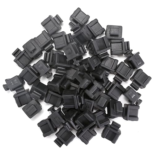 QSFPTEK 50pcs RJ45 Anti-Dust Cover Cap, RJ45 Network Switch Ethernet Port Silicone Plug Cover, Black RJ45 Protector Stopper Cap for Copper RJ45