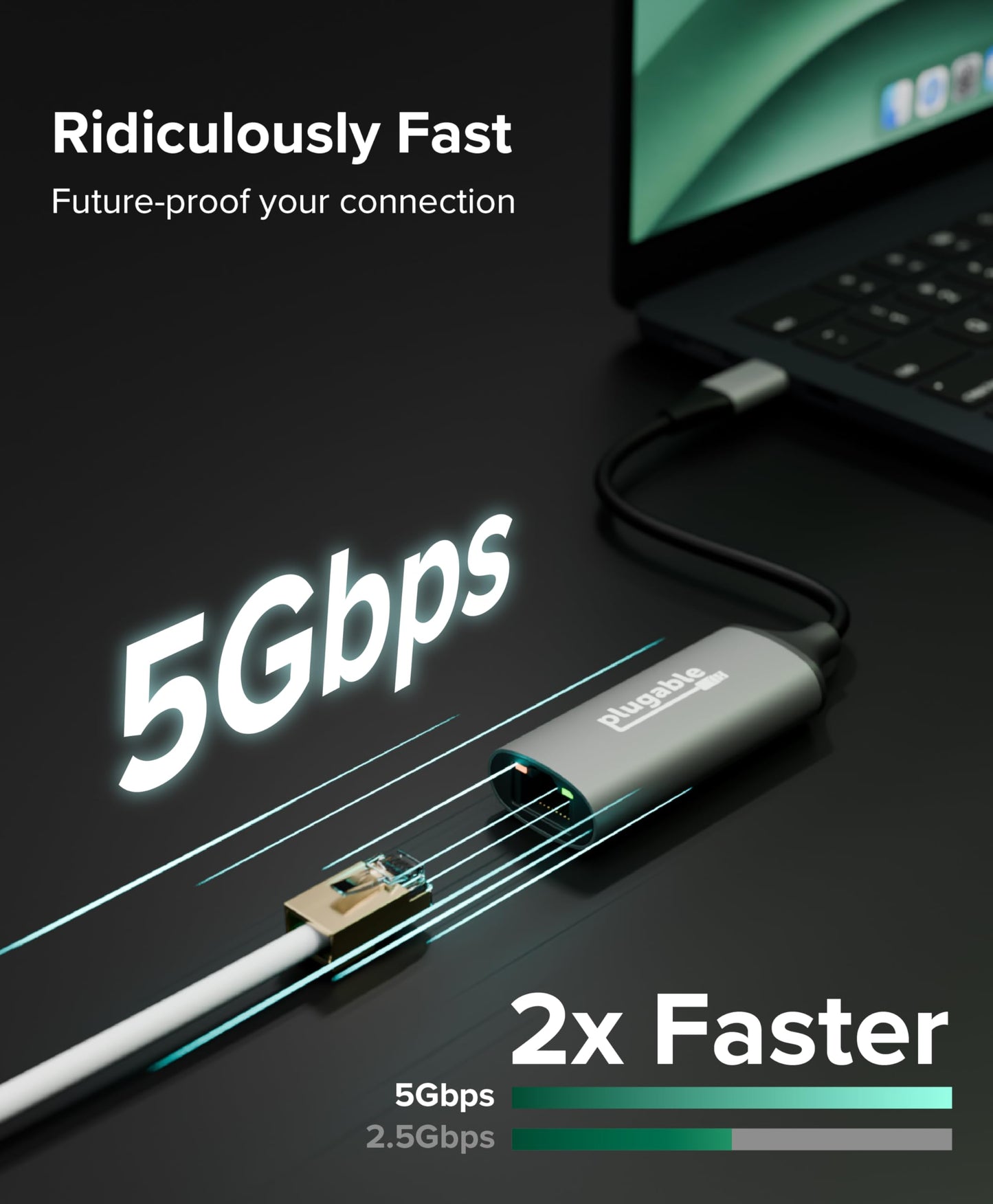 Plugable 5Gbps USB-C Ethernet Adapter | 5000Mbps Wired Network for Windows, macOS, and ChromeOS Laptops and Desktops | Realtek RTL8157 | Supports