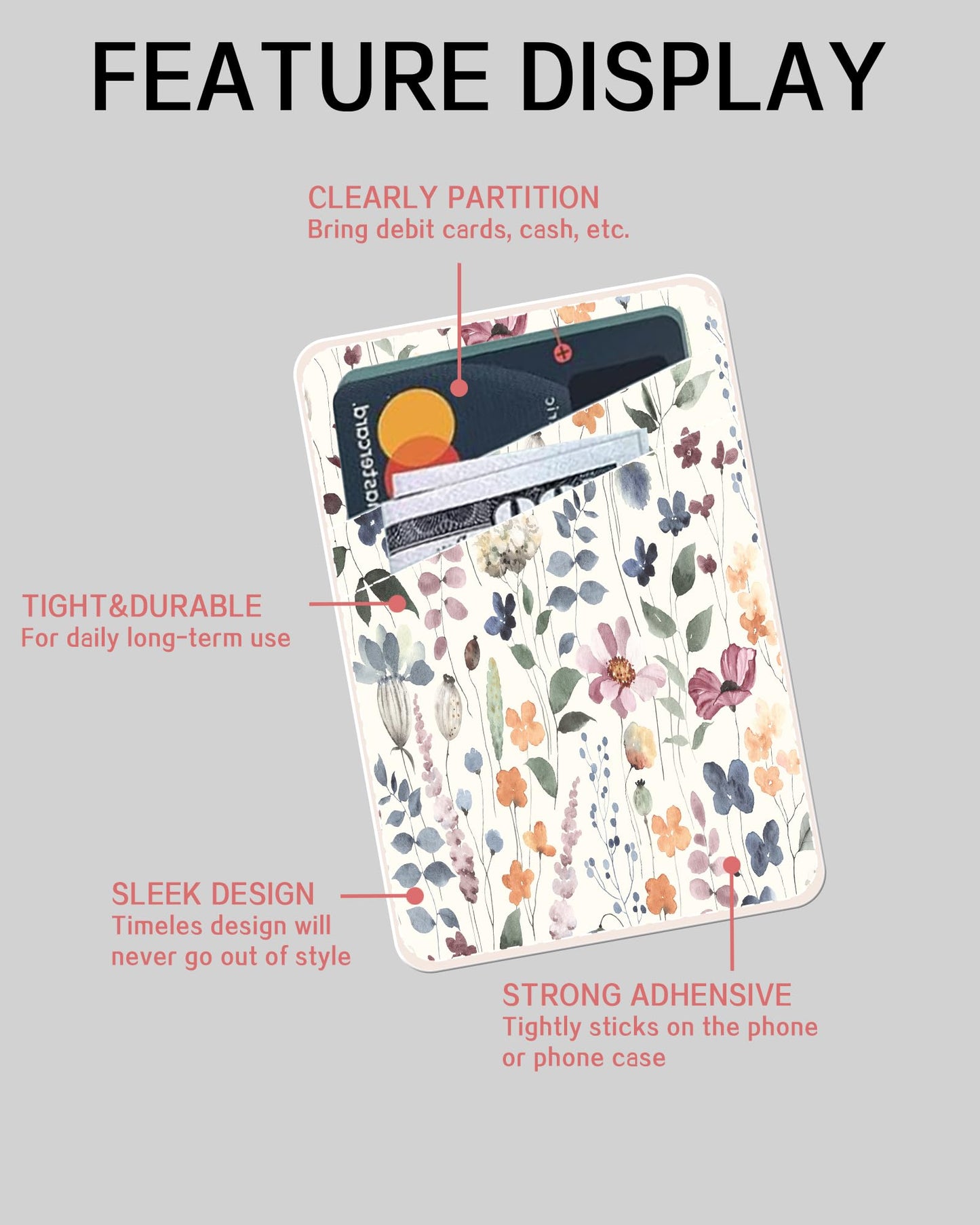AOHRO Phone Card Holder - Dual Pocket Leather Wallet with Adhesive, Cute Credit Card Holder for Most Phones - Colorful Boho Leaf