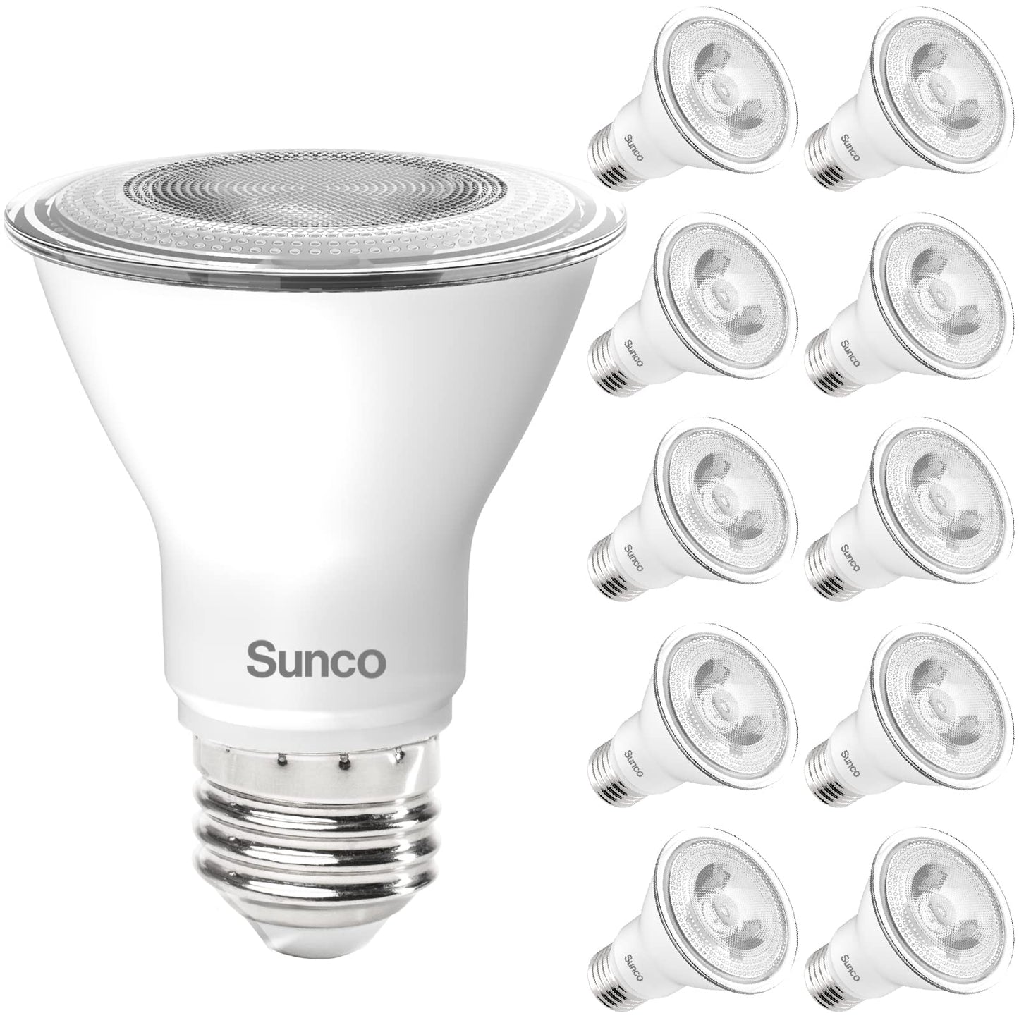 Sunco 10 Pack PAR20 LED Bulb, Flood Light, E26, 7W=50W, Track Lighting