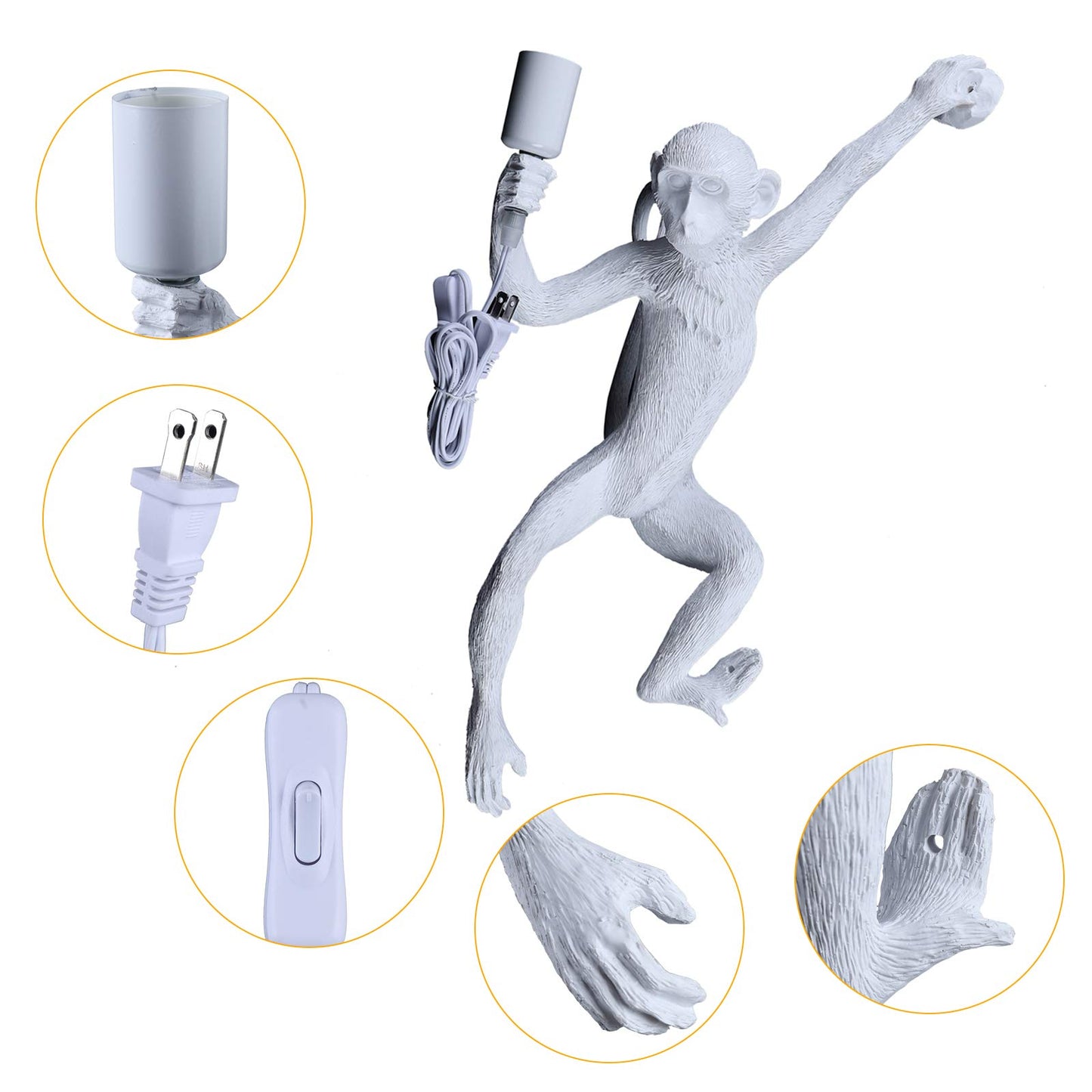 YIYIBYUS Monkey Wall Lamp, Vintage Resin Monkey Form Wall Lamp, Nordic Light Retro Resin Monkey Light Fixture, Modern Wall Lighting E26(Not Included)