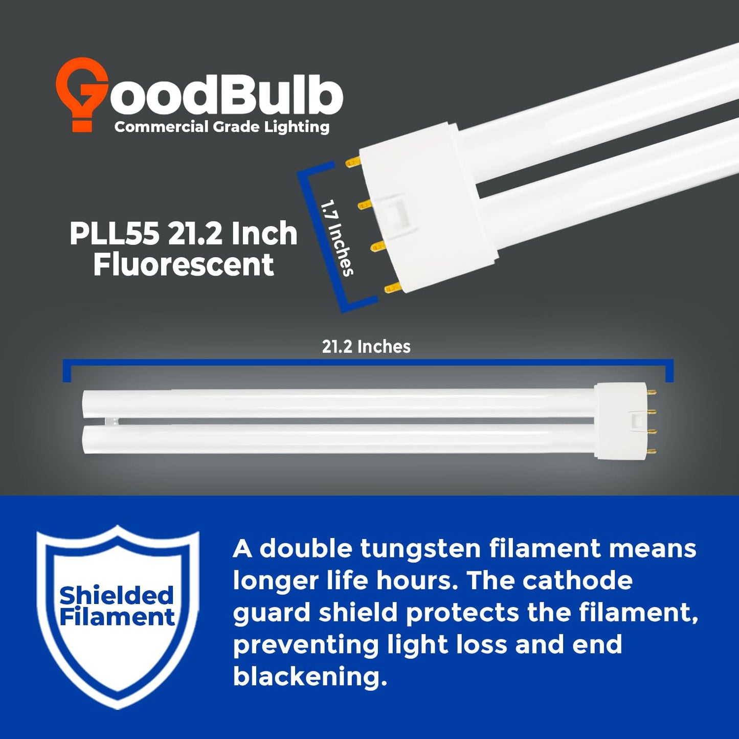 GoodBulb PLL55/850 | 55W 21.2" Twin Tube Compact Fluorescent Light Bulb | 4-pin 2G11 Base 5000K Daylight 3900 Lumen | 36000 Hour Long Life Biax | Pack