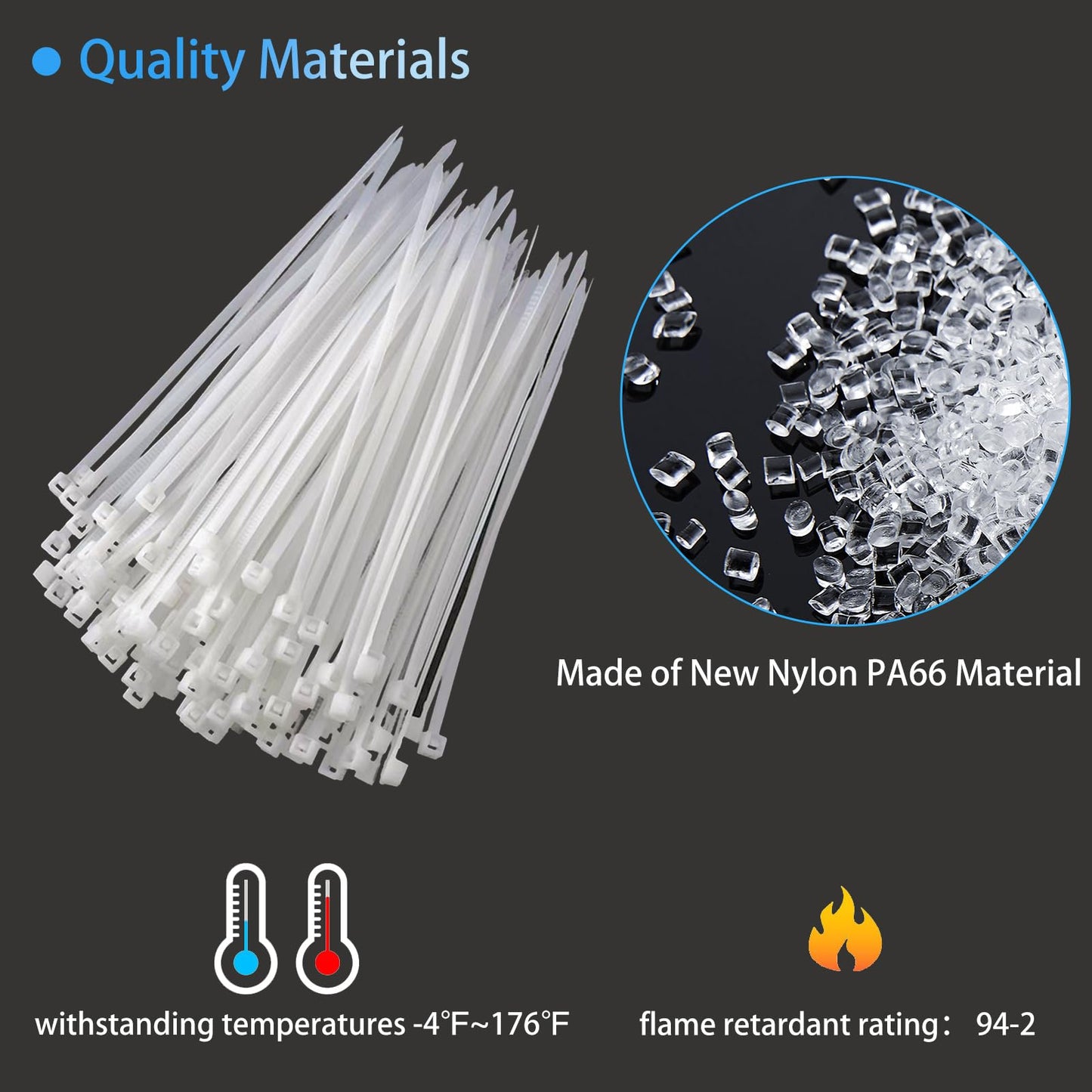 ECRAB Zip Ties 4 Inch 1000 Pack, Small Clear White Cable Ties Indoor and Outdoor Nylon Self-Locking Wire Ties