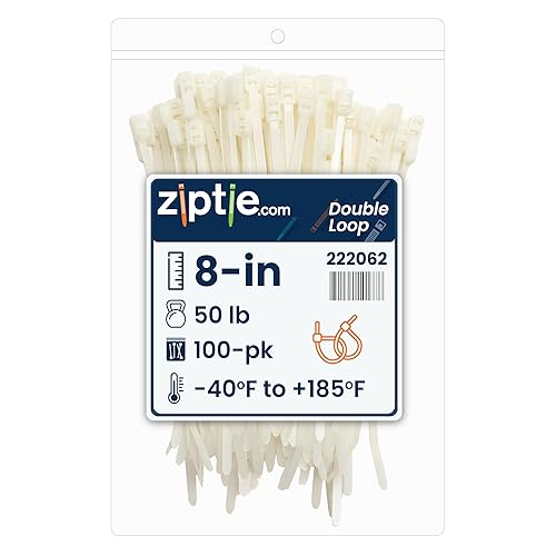 ZipTie.com 8-inch Natural Double Loop Cable Tie, 50-lb Tensile Strength, 100-Pack