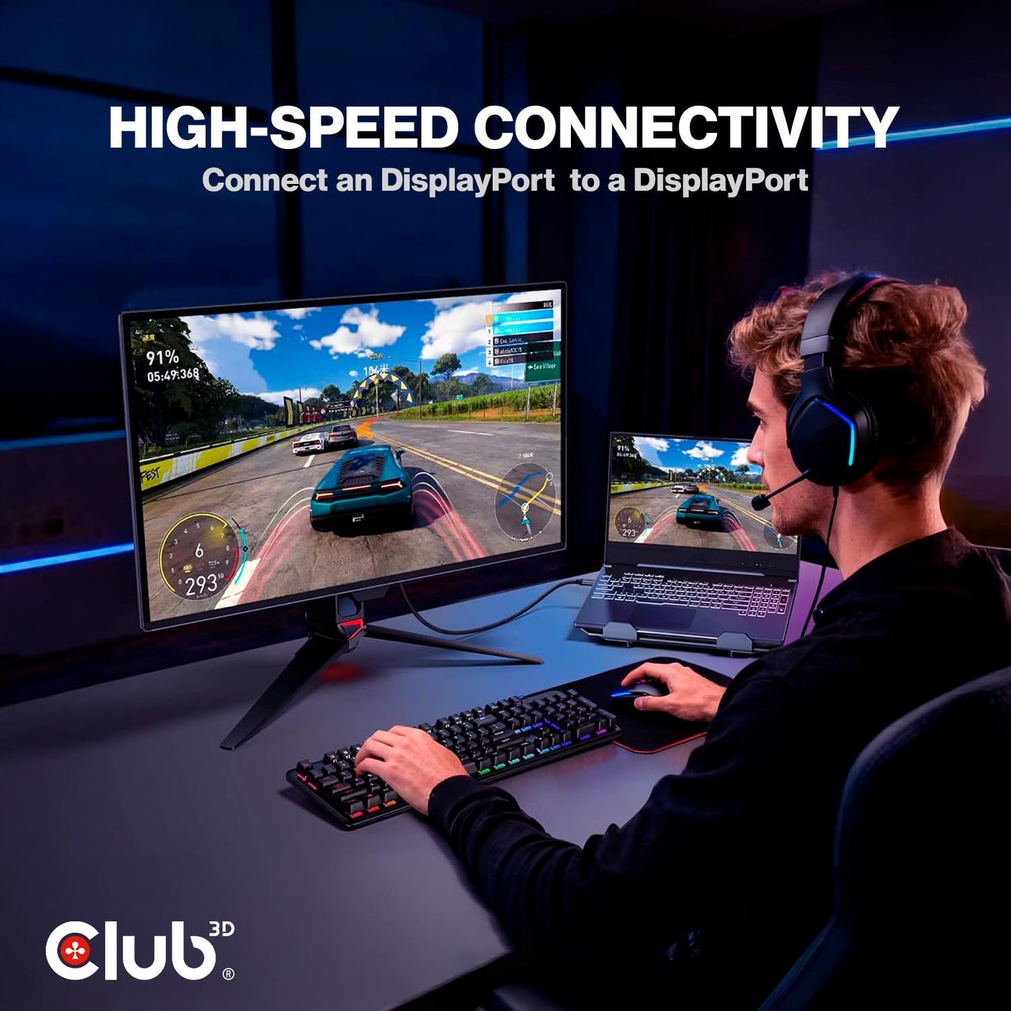 Club 3D DisplayPort 2.1 Cable 8K@240Hz 4K@720Hz - VESA DP80 Certified 80Gbps, HDR10+ Gaming Monitor Cable for RTX 4090/RX 7900 - 6.6ft/2m HDCP 2.3