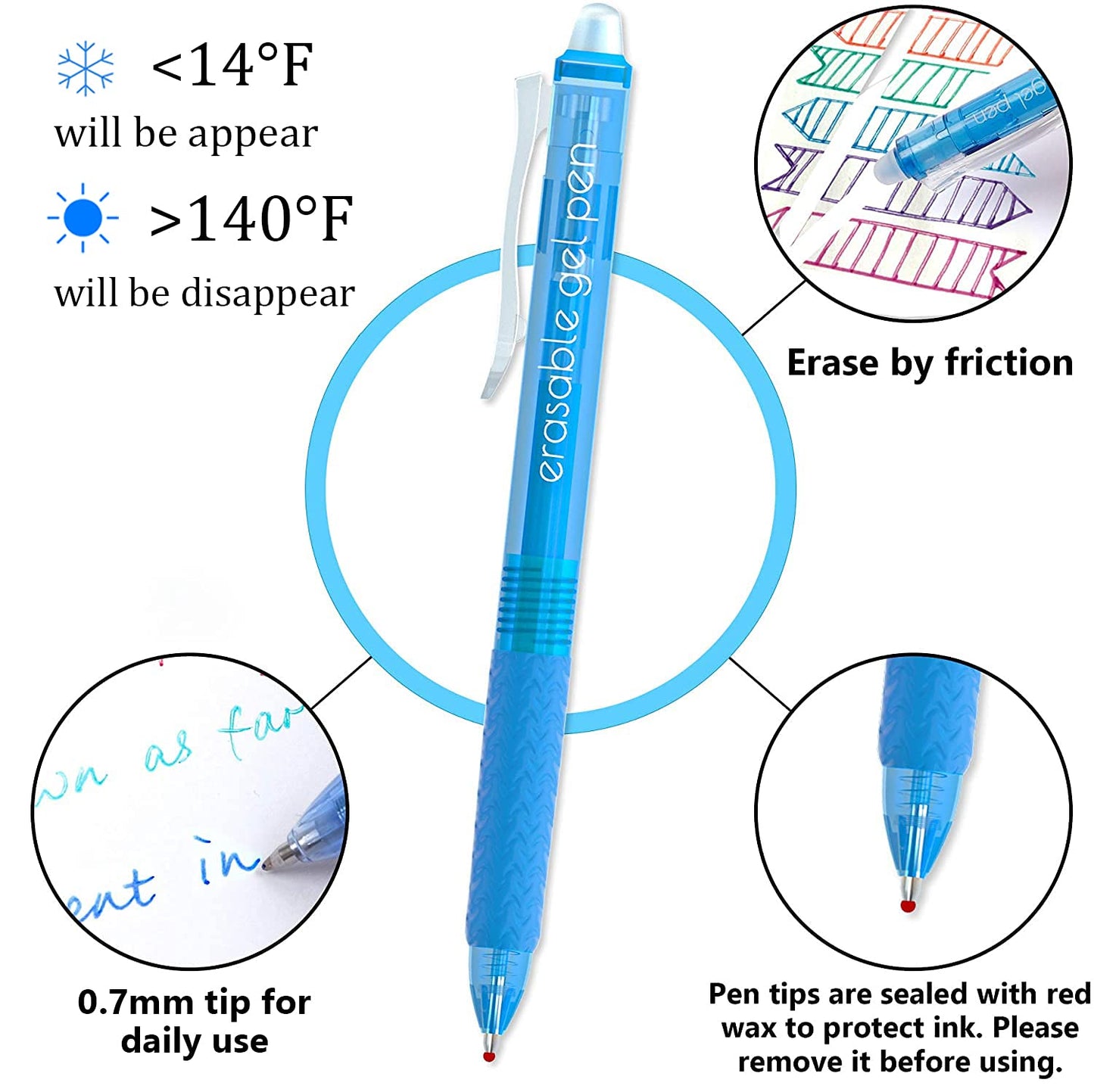 Vanstek 18 Colors Retractable Erasable Gel Pens Clicker, Fine Point(0.7), Make Mistakes Disappear, Premium Comfort Grip for Drawing Writing Planner