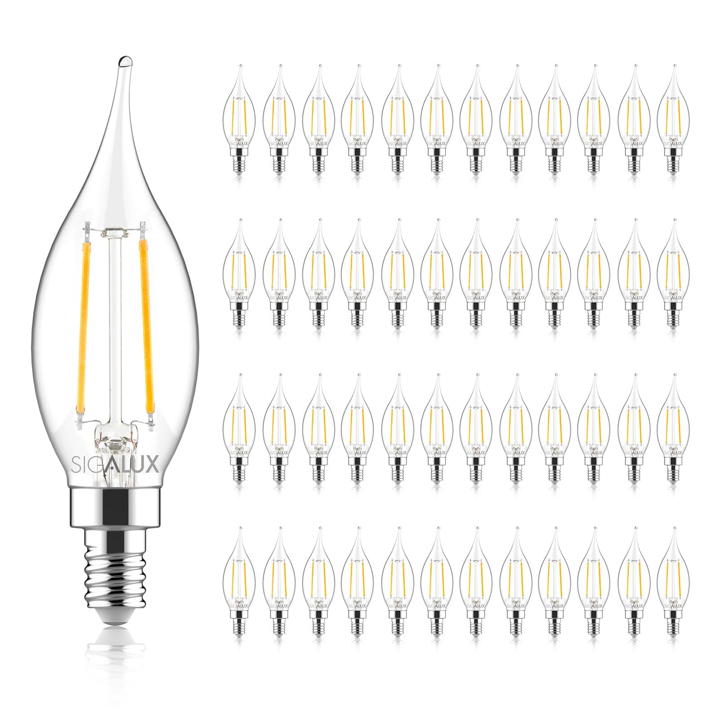 Sigalux E12 LED Bulb Candelabra Base 60 watt LED Chandelier Light Bulbs Dimmable, Flame Tip Candelabra LED Bulbs, 4.5W, 500LM 2700K Soft White, CA10