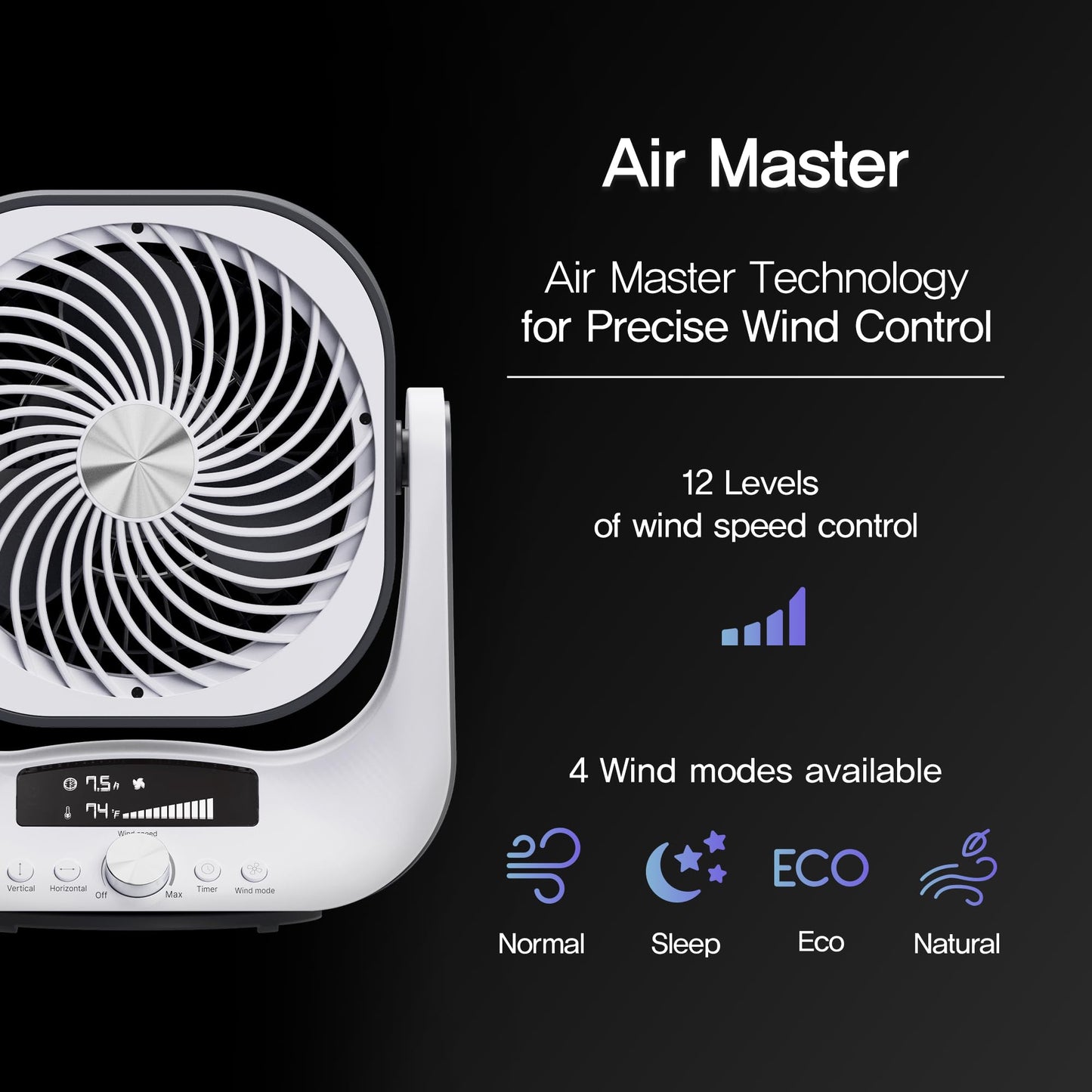 Soleus Air Circulator Fan with 12 Fan Speeds, Automatic 2-Way Oscillating, Digital Display, 7.5 Hour Auto Timer,Quiet, with Remote Control, Outdoor