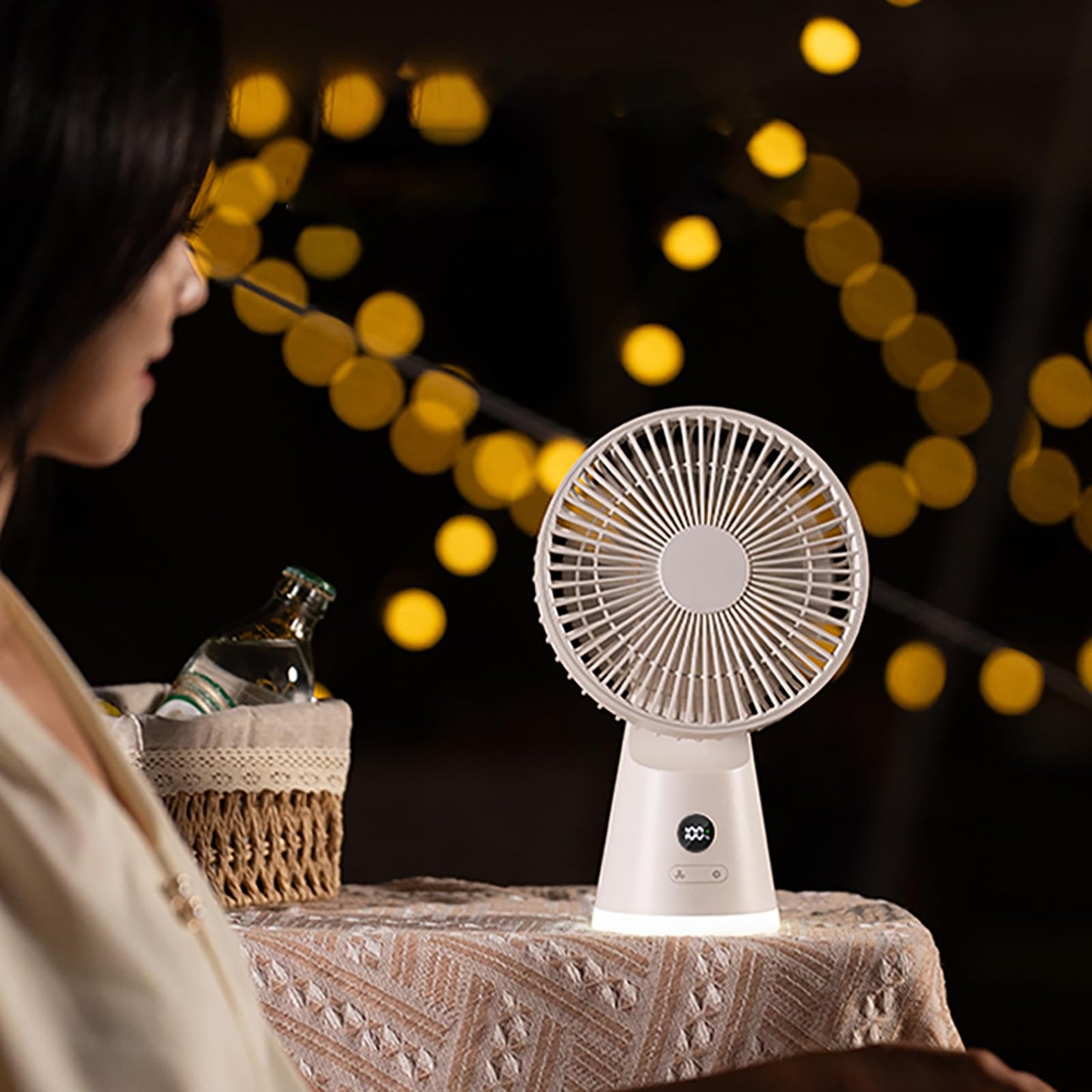 Gouccpu 9.6" Personal Rechargeable Desk Fan with Led Display & Nightlight, 90° Tilt Adjustable 5 Speeds 3600mAh Portable Small Quiet Table Fan, USB C