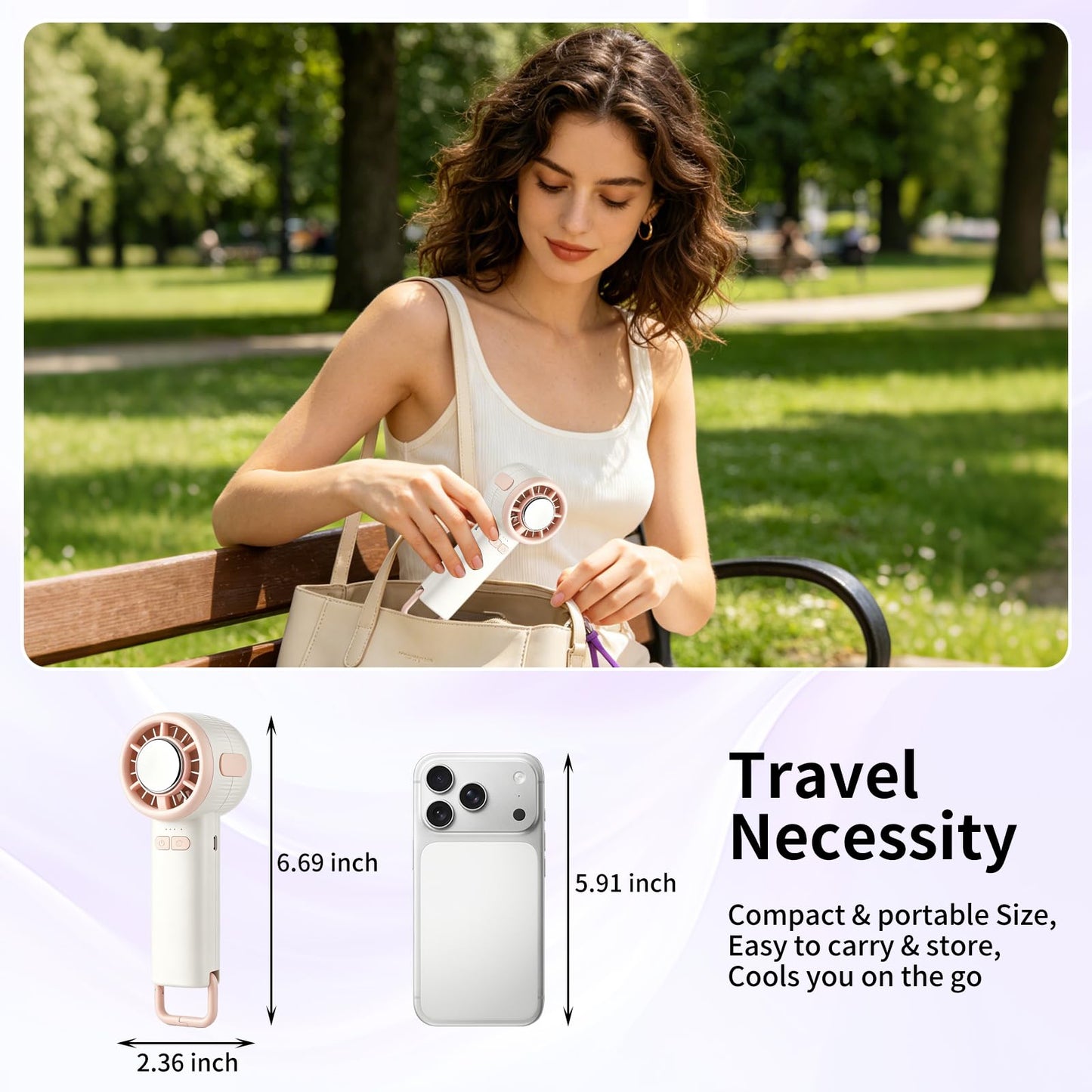 Lpibol Handheld Portable Fan, Stronger and Longer-Lasting: 3 Speed, 2000mAh Battery, Rechargeable Personal Fan with Backpack Hook for Travel Concerts