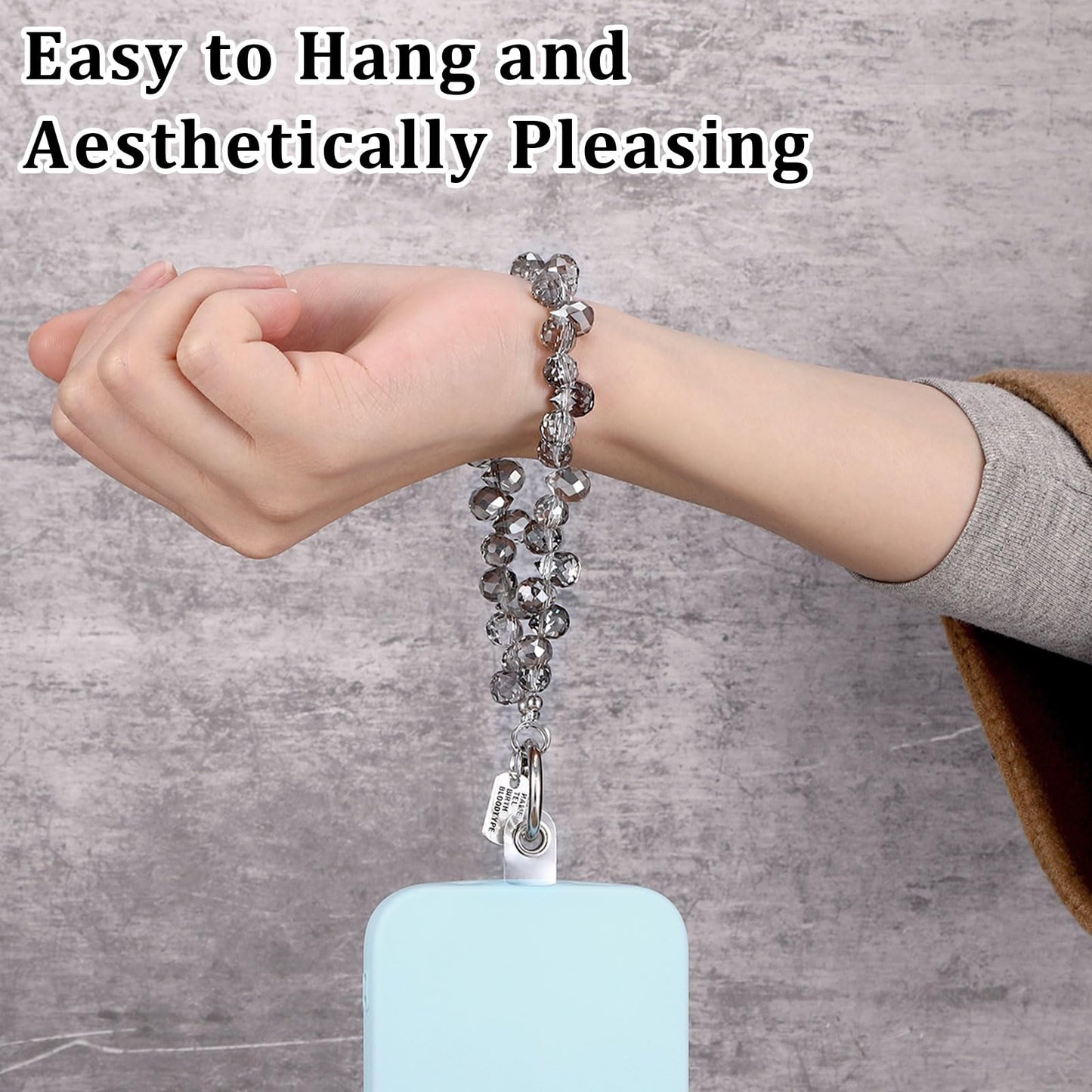 Qiuruoo 2 Pcs Beaded Phone Wrist Strap for Women?Sparkling Phone Bracelet Strap for Hanging, Decorative, Easy to Carry, Suitable for Gifts to Family