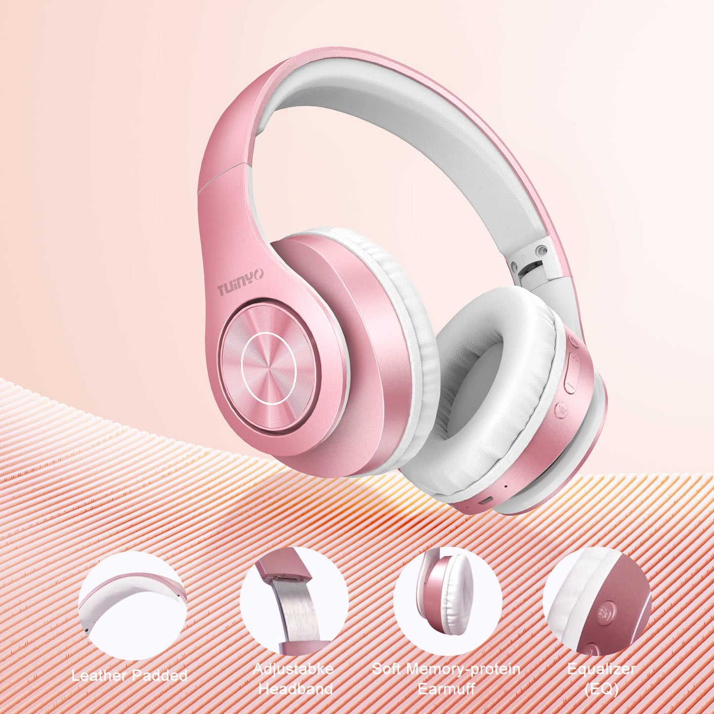 TUINYO Bluetooth Headphones Wireless, Over Ear Stereo Wireless Headset 40H Playtime with deep bass, Soft Memory-Protein Earmuffs, Built-in Mic Wired…