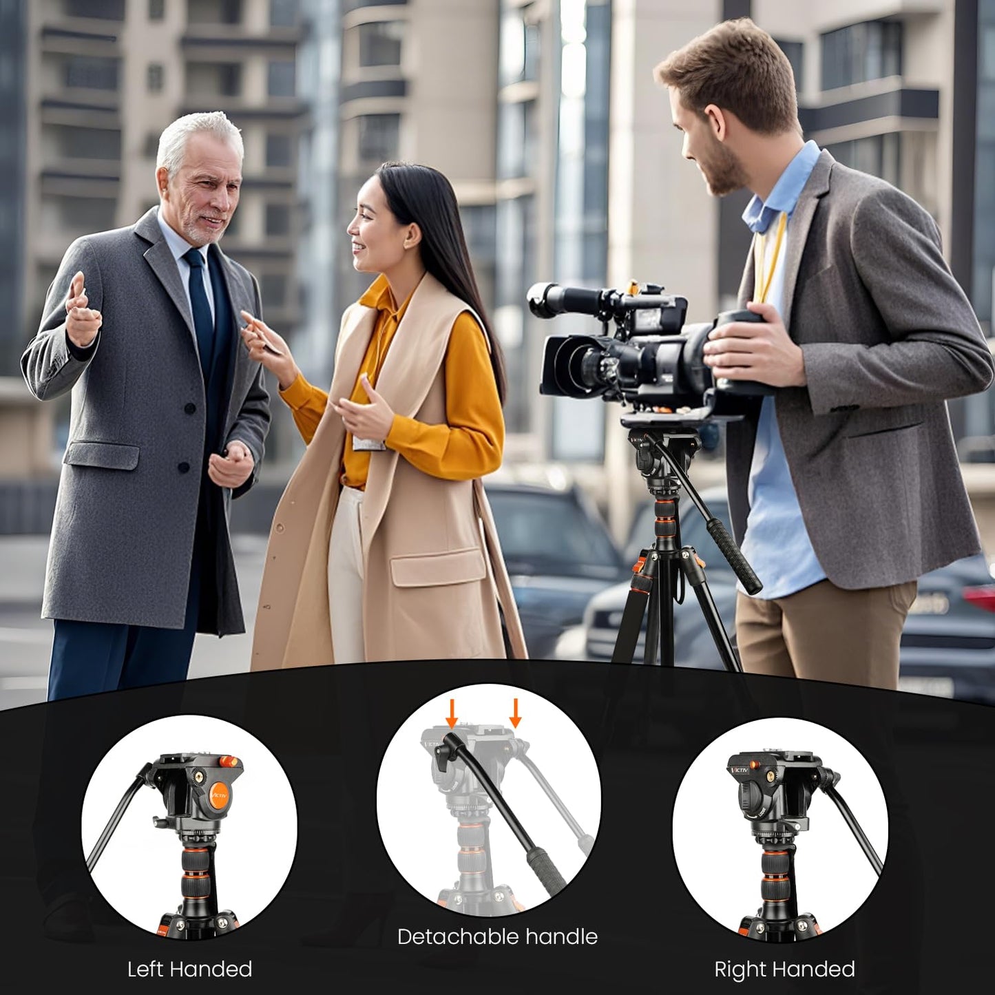 Camera Tripod Stand, 72" Video Tripod with Fluid Head, Heavy Duty Alunimum Professional, 1/4" & 3/8" Screw QR Plate Compatible with Canon Nikon Sony