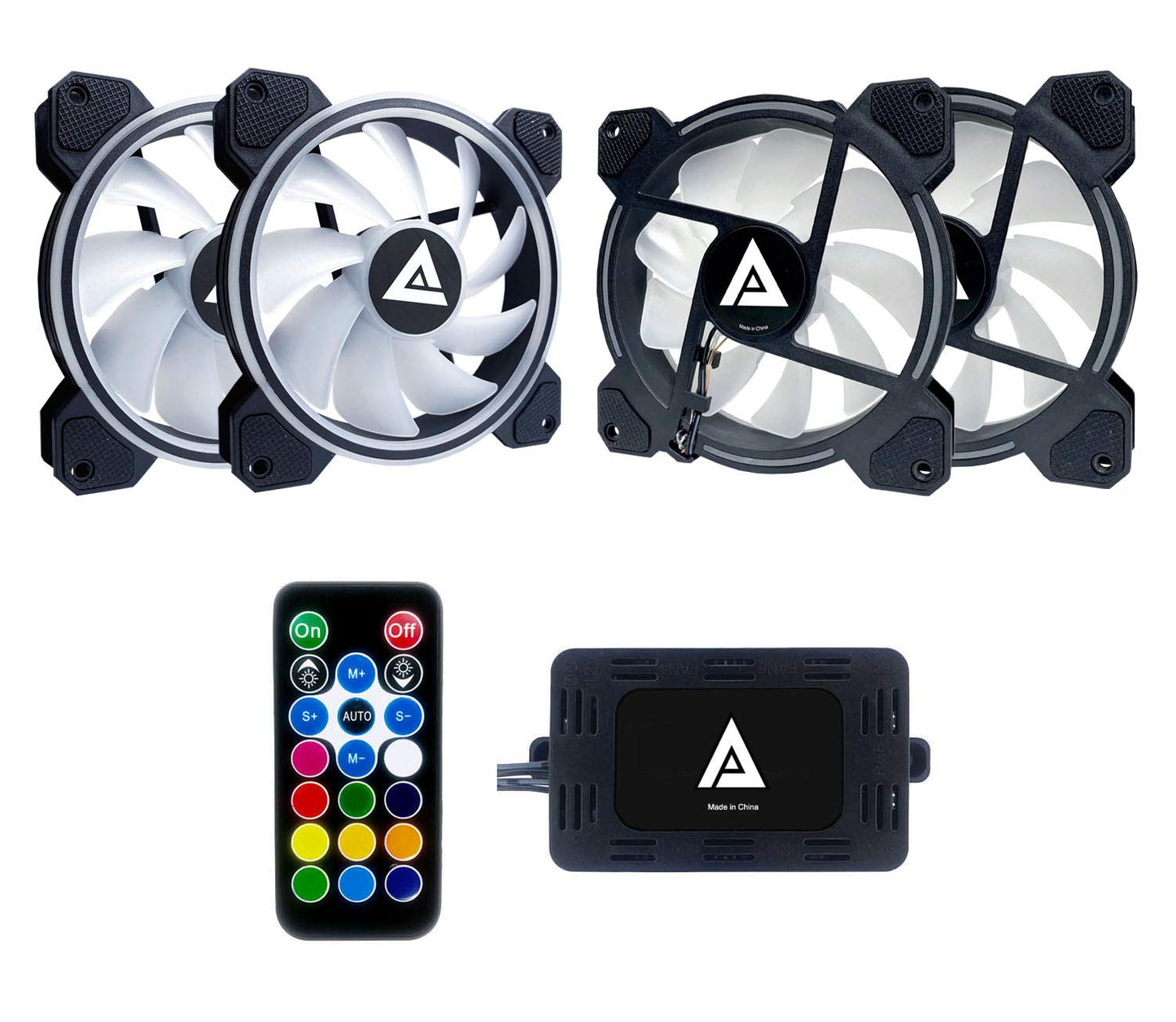 Apevia ET4-RGB Electro 120mm Silent RGB Color Changing LED Fan for Gaming with Remote Control, 28x LEDs & 8X Anti-Vibration Rubber Pads (4-pk)