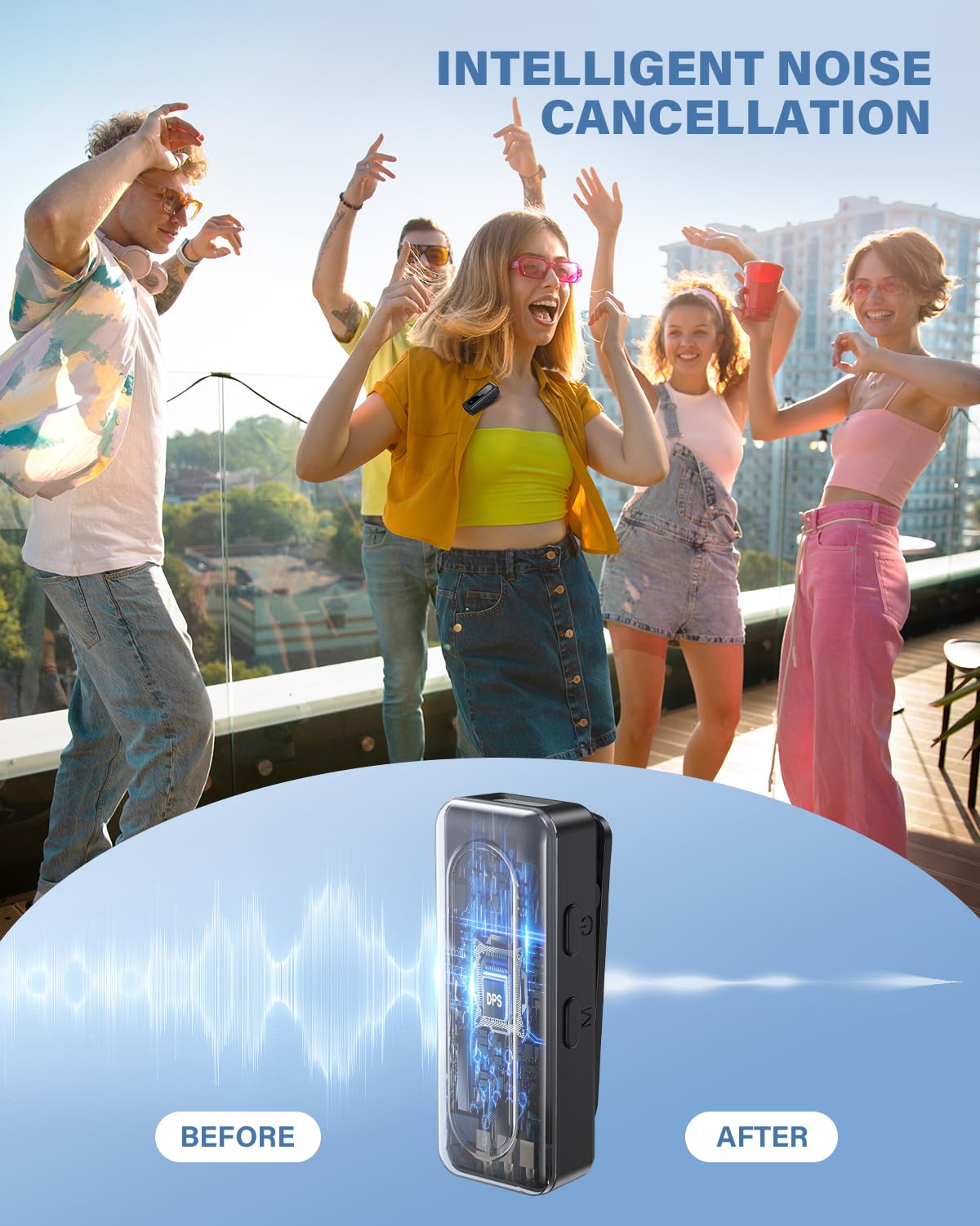 Wireless Lavalier Microphone for iPhone, Android & Laptops, Noise Cancellation, Auto Pairing, 24H Battery Life with Charging Case, USB C Mini