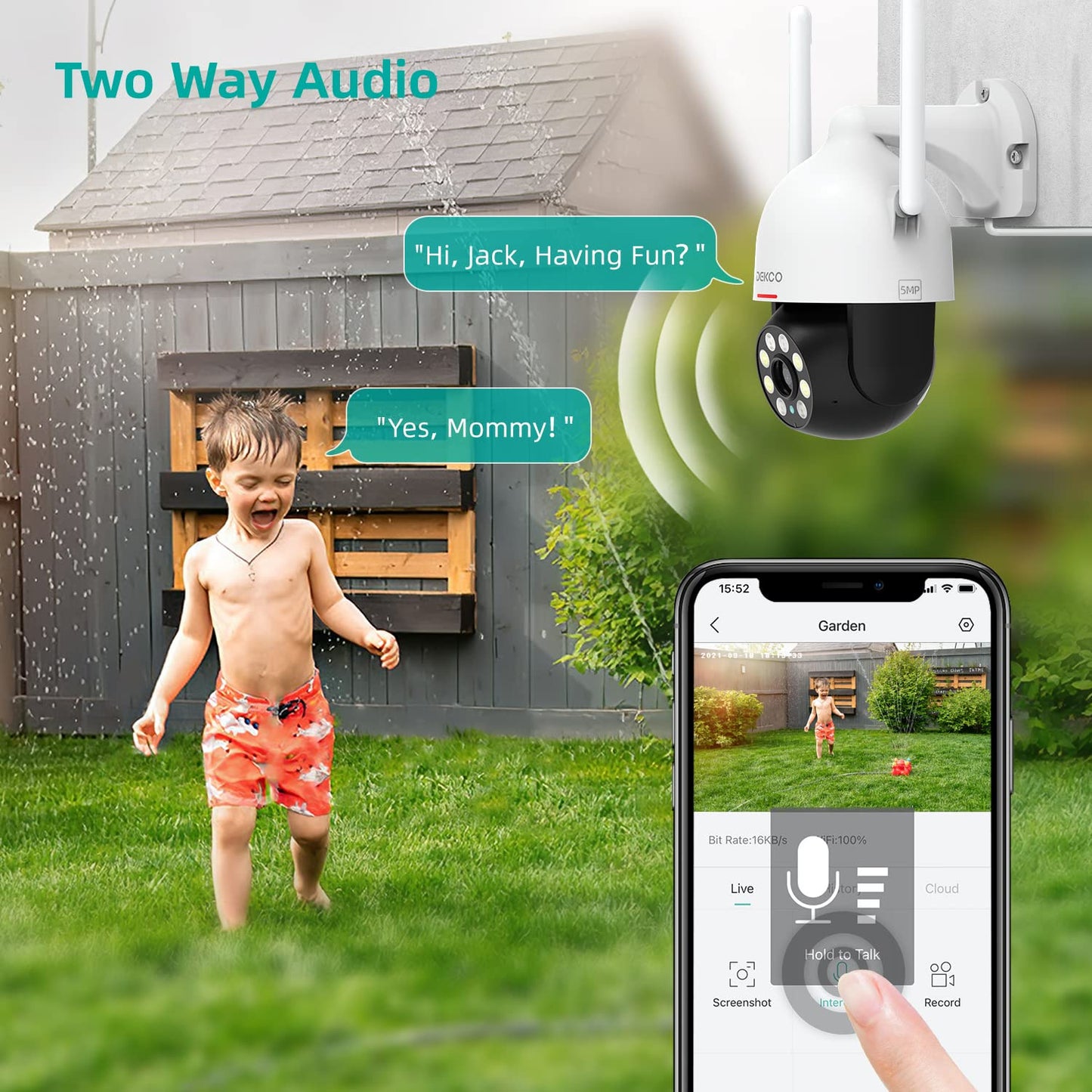 5MP Security Camera Outdoor/Home, DEKCO WiFi Outdoor Security Cameras Pan-Tilt 360° View, 5MP Dome Surveillance Cameras with Motion Detection