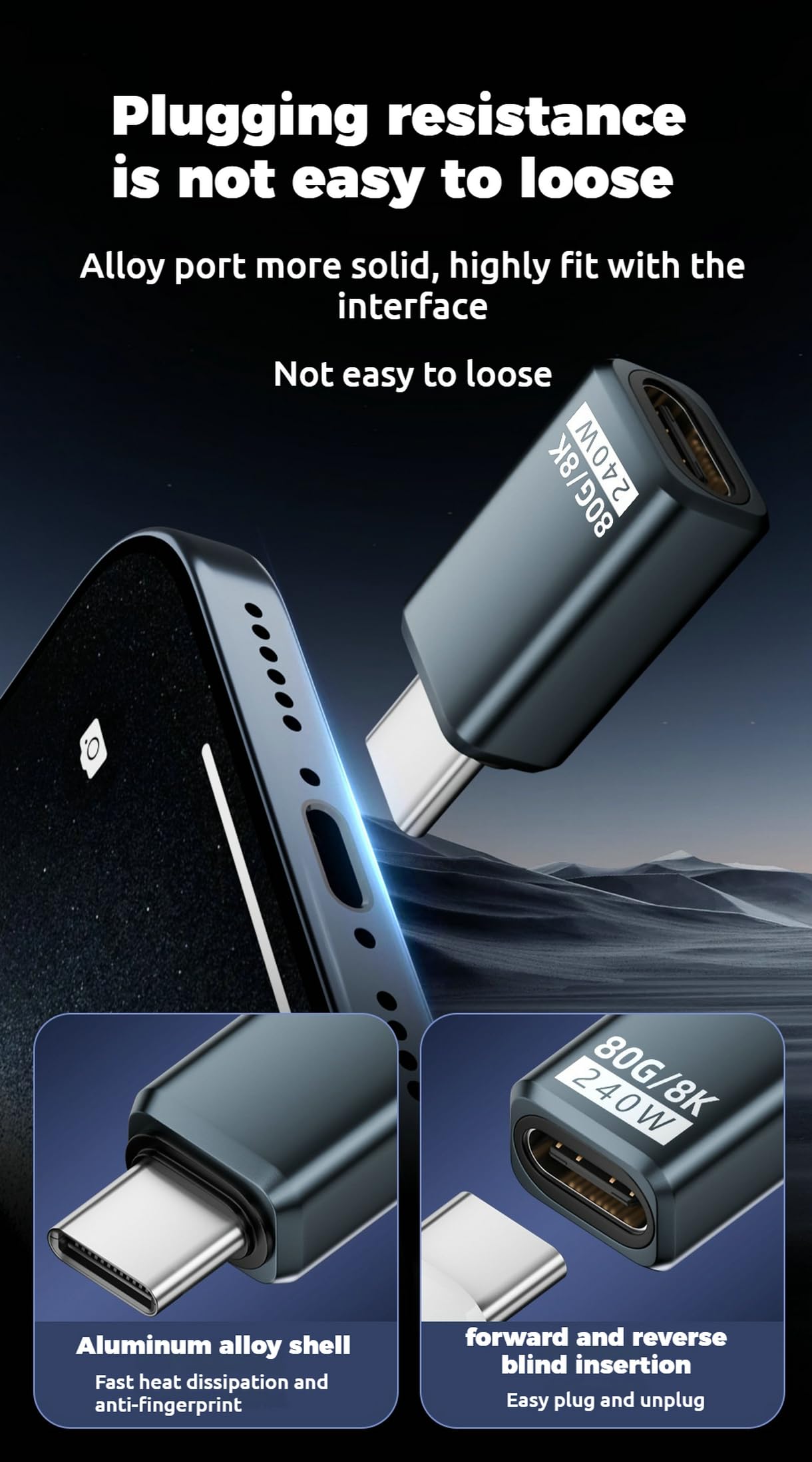 WITRN USB C Adapter PD 240W 80Gbps for Thunderbolt 5/4/3, Male to Female Extender USB4 2.0 L Shape Connector with 8K@60Hz 120Gbps Video for iPad