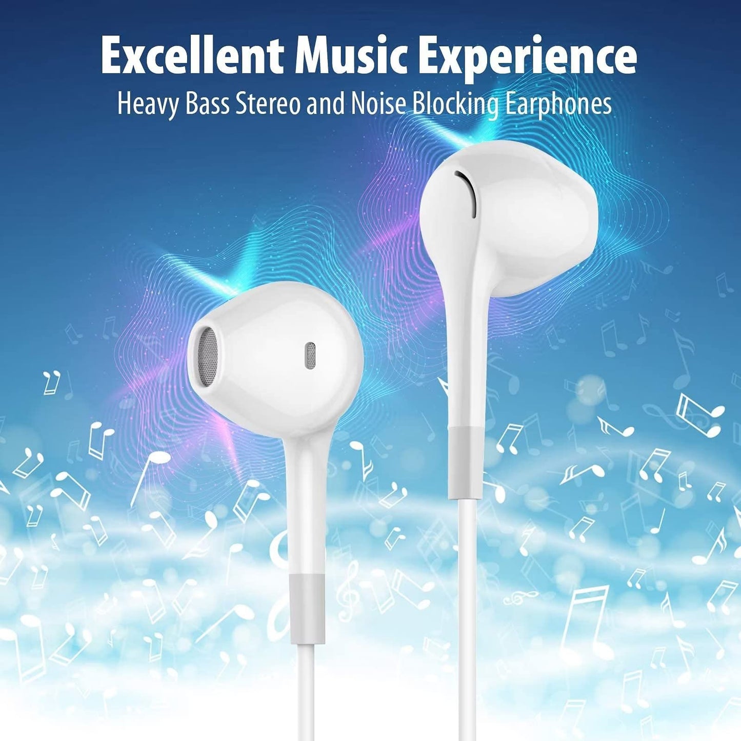 Earbuds Headphones 5 in One Pack, Wired Earbud with Heavy Bass Stereo Noise Blocking, Microphone, Compatible with iPhone, Android Phones, Laptops