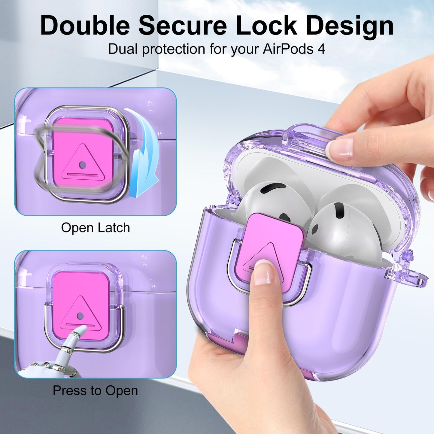 Wacanc for AirPods 4th Gen Case with Cleaning Kit&Phone Stand,Secure Lock TPU Protective Cover Compatible with AirPods 4 (2024),Full Protection
