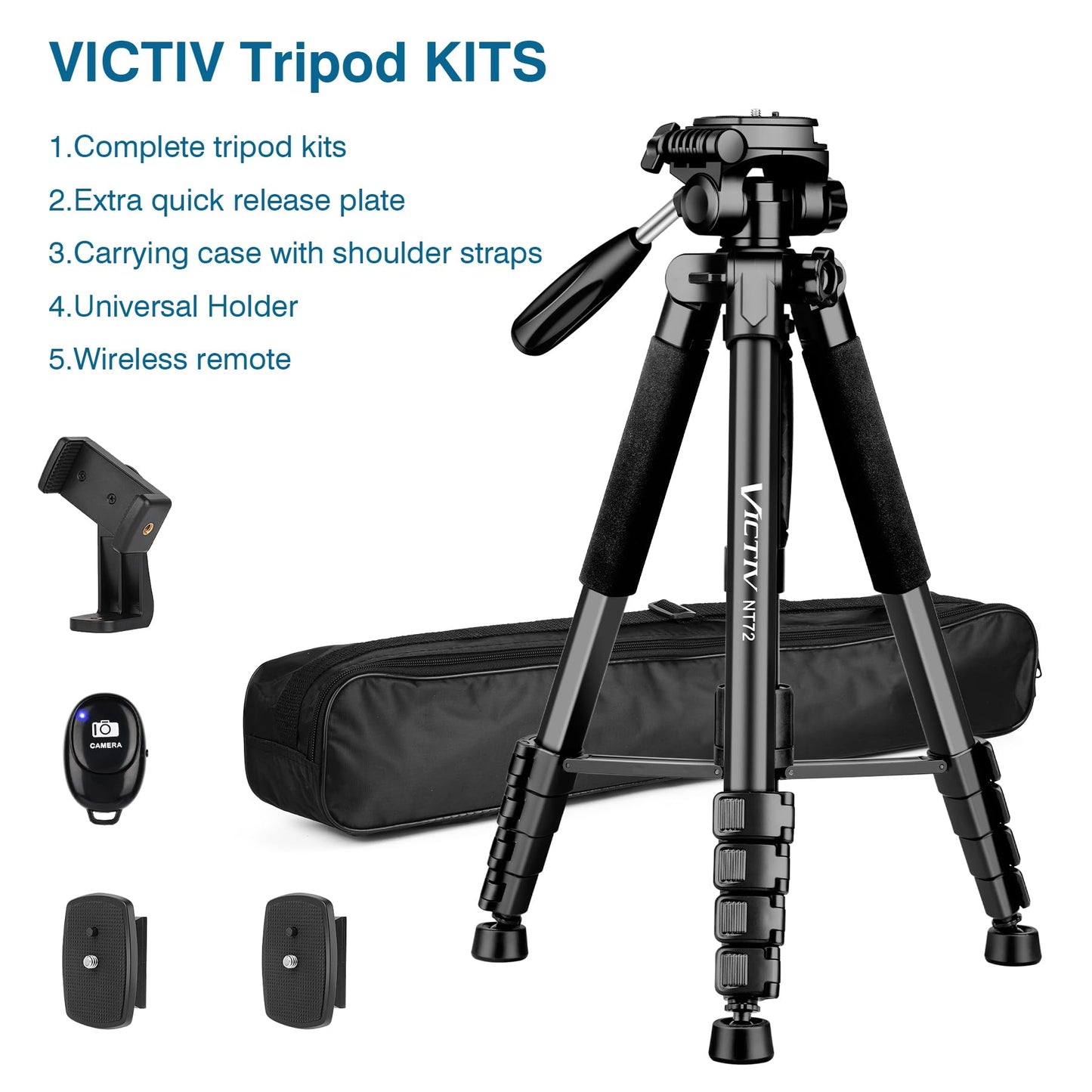 Tripod for Camera, 72" Tall Camera Tripod Monopod with Remote, Professional Heavy Duty Compact Camera Stand for Phone,DSLR, Spotting Scope, Telescope, Binocular