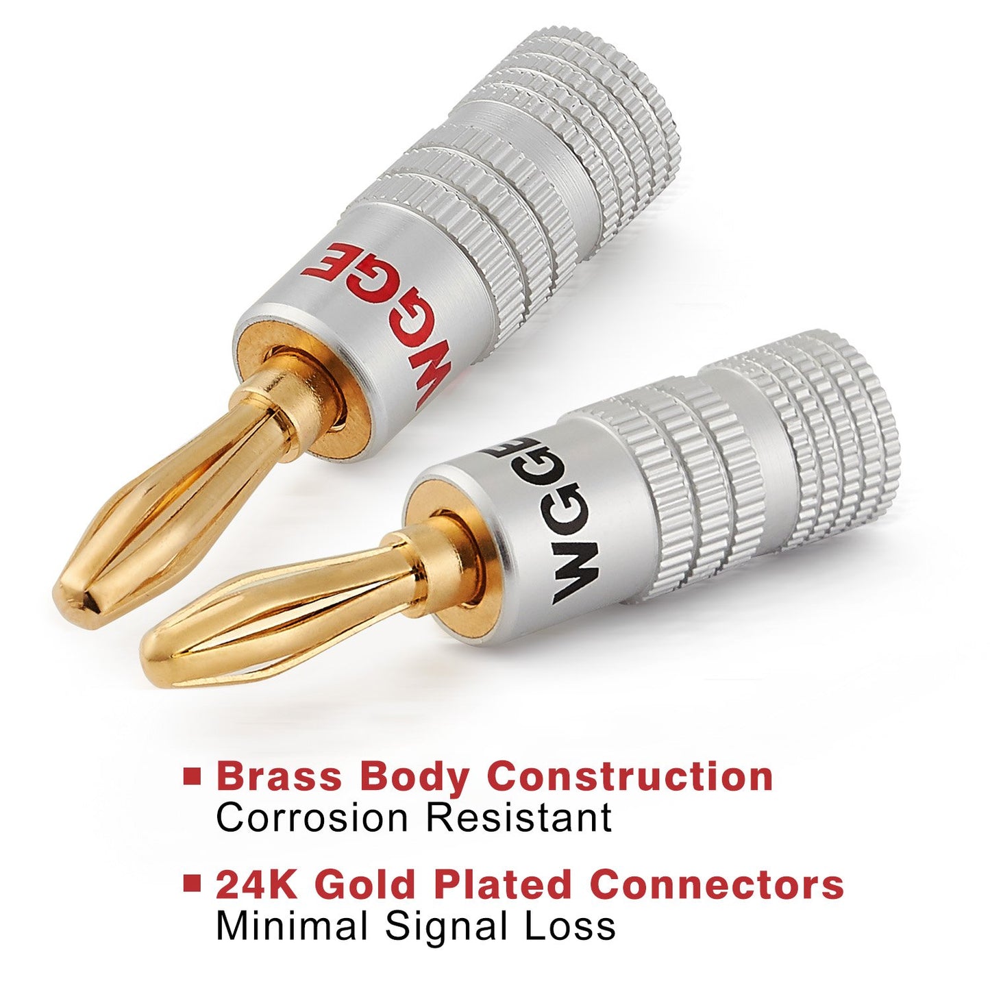 WGGE WG-009 Banana Plugs Audio Jack Connector, 24k Gold Dual Screw Lock Speaker Connector for Speaker Wire, Wall Plate, Home Theater, Audio/Video